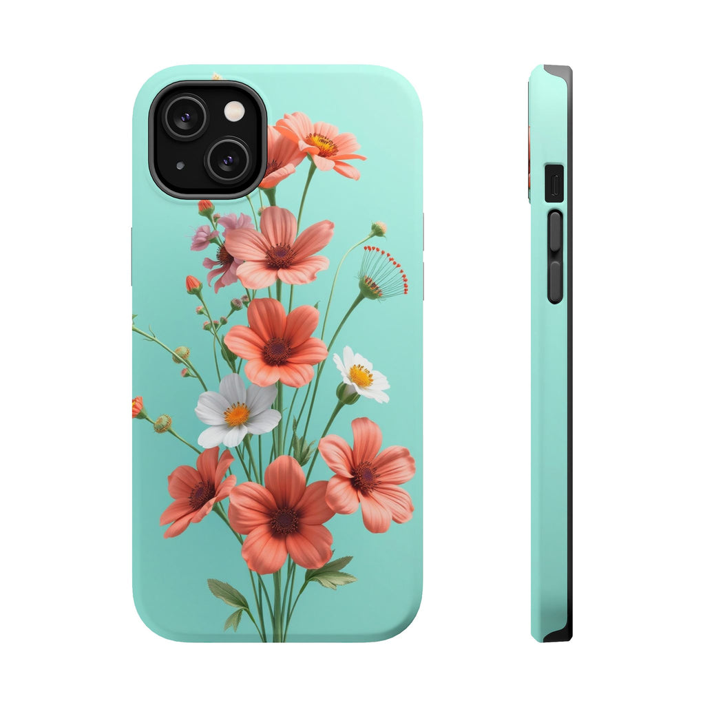 iPhone Teal And Coral Wildflower Bunch Slim Everyday Designer Case · iPhone Case