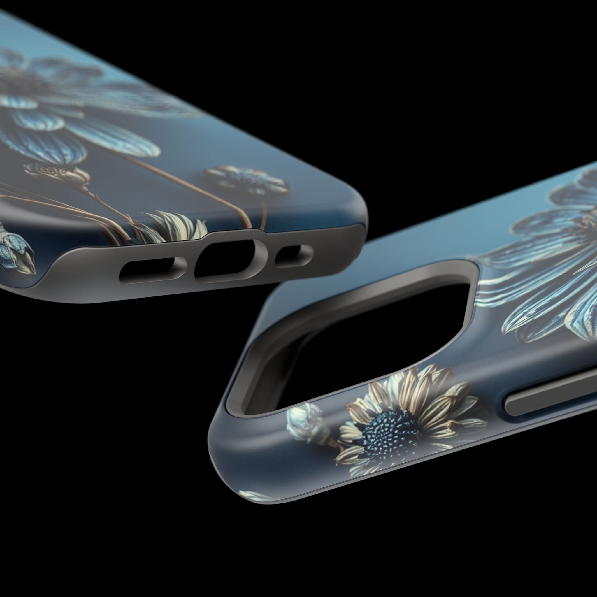 iPhone Midnight Blue And Silver Dried Flower Flat Lay iPhone 15 · iPhone Case