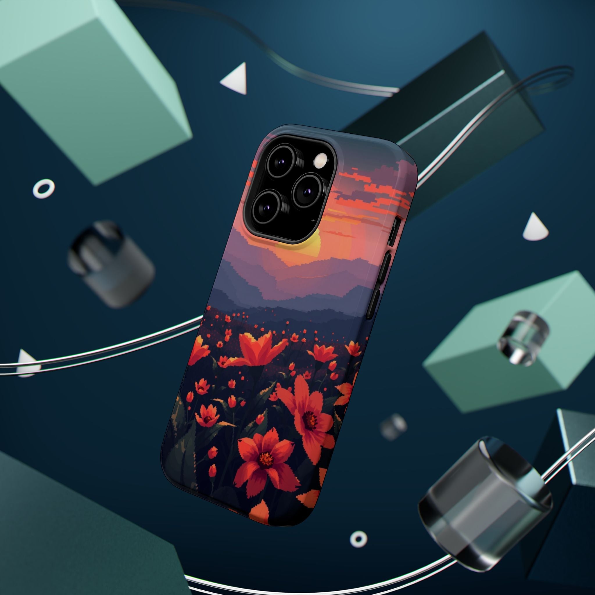 iPhone Sunset Amber And Peach Floral Geometric Soft iPhone Finish · iPhone Case
