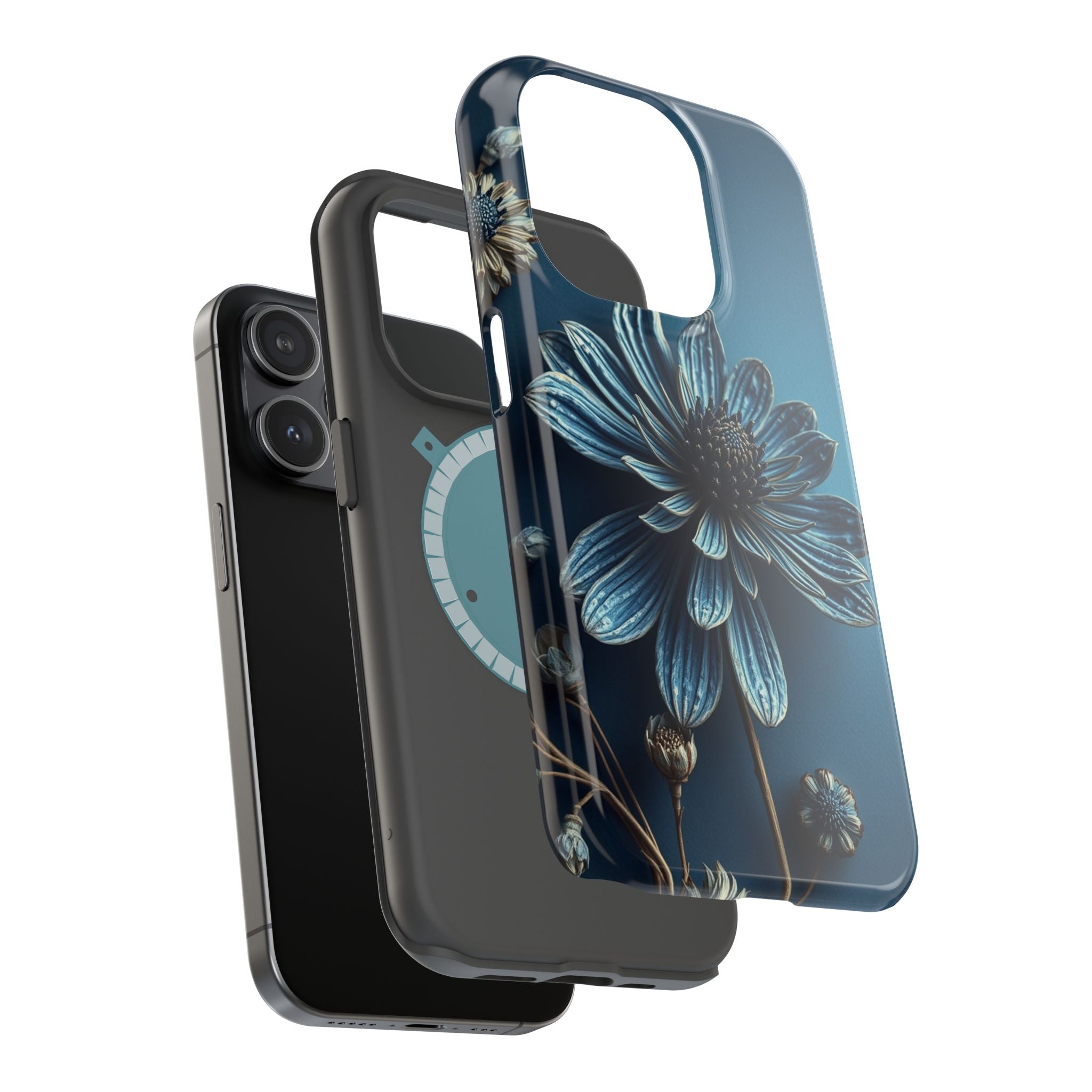 iPhone Midnight Blue And Silver Dried Flower Flat Lay iPhone 15 · iPhone Case
