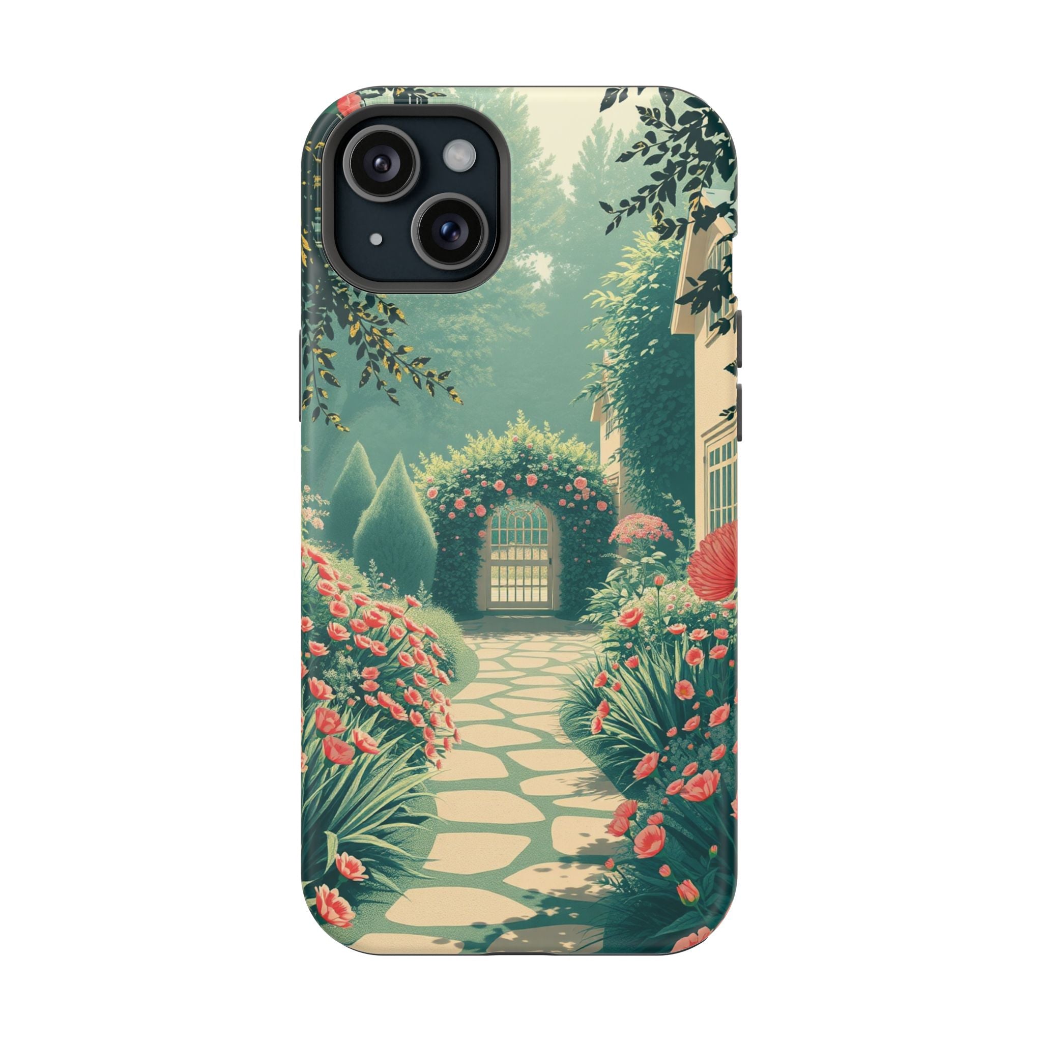 iPhone Teal And Coral Cottage Garden Slim Everyday Designer Case · iPhone Case