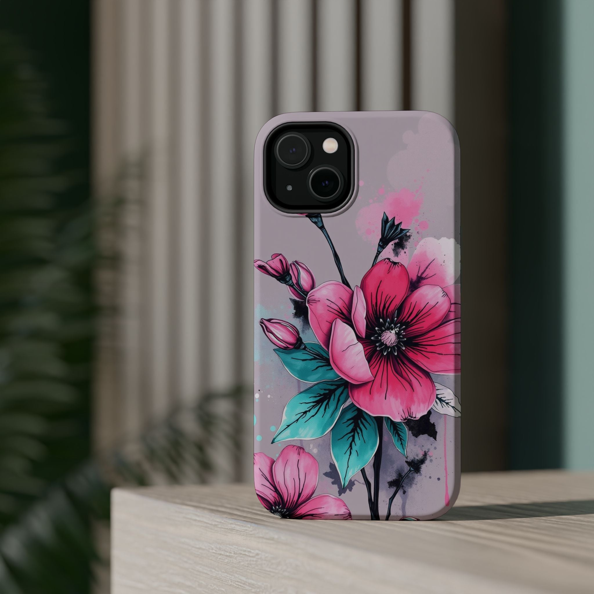 iPhone Mint And Blush Floral Ink Wash Slim Everyday Designer Case · iPhone Case