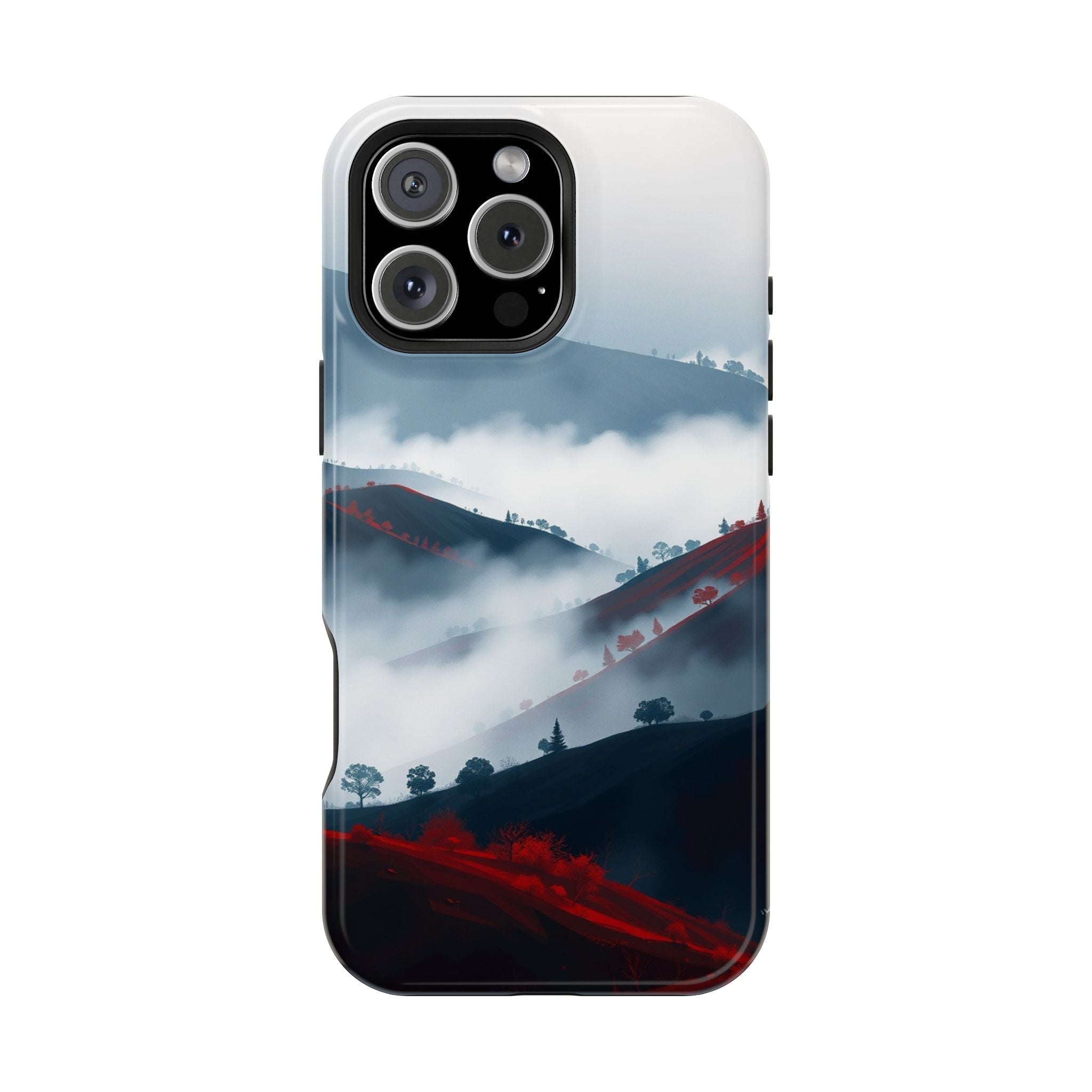iPhone Black And Crimson Fog Rolling Over Hills Soft iPhone Finish · iPhone Case