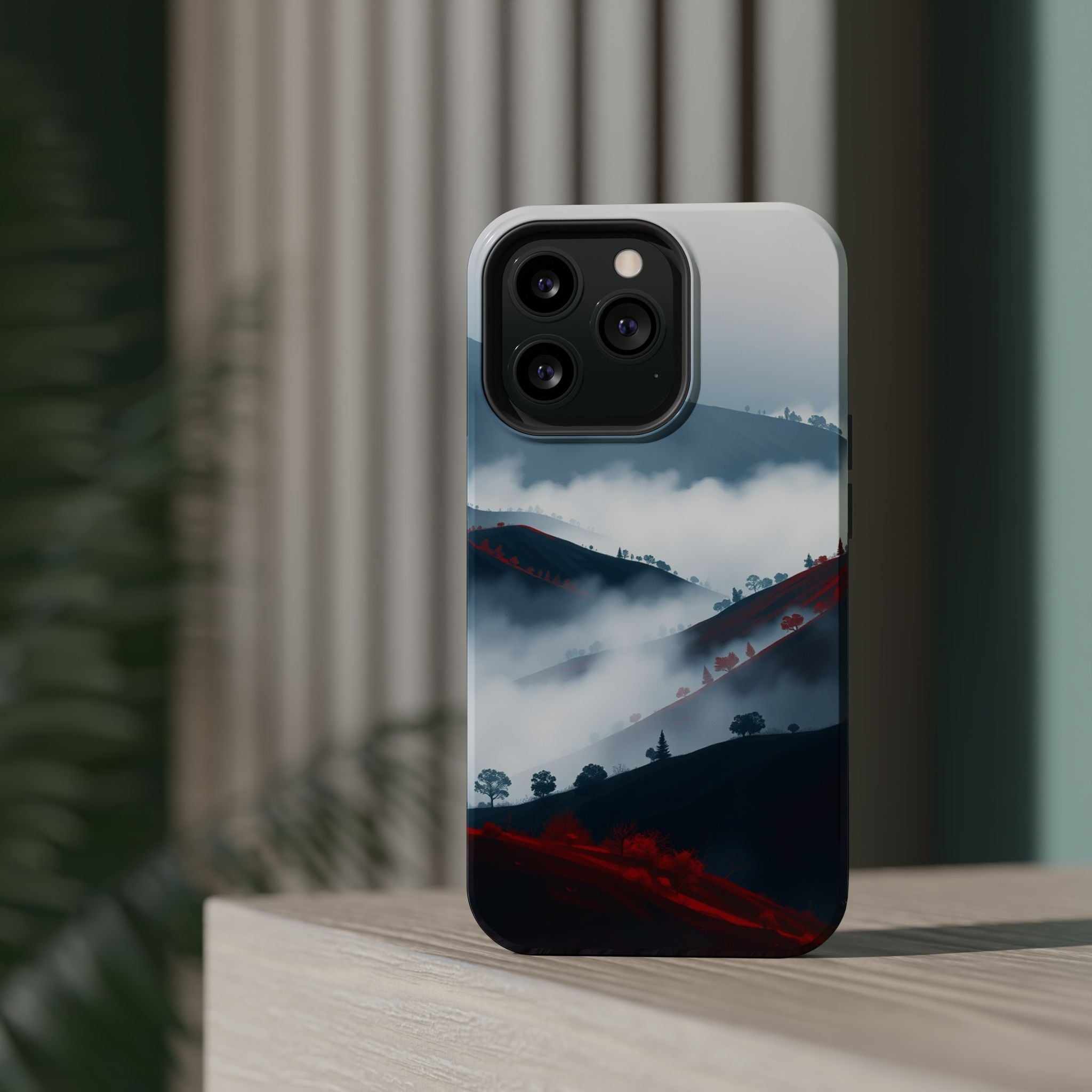 iPhone Black And Crimson Fog Rolling Over Hills Soft iPhone Finish · iPhone Case