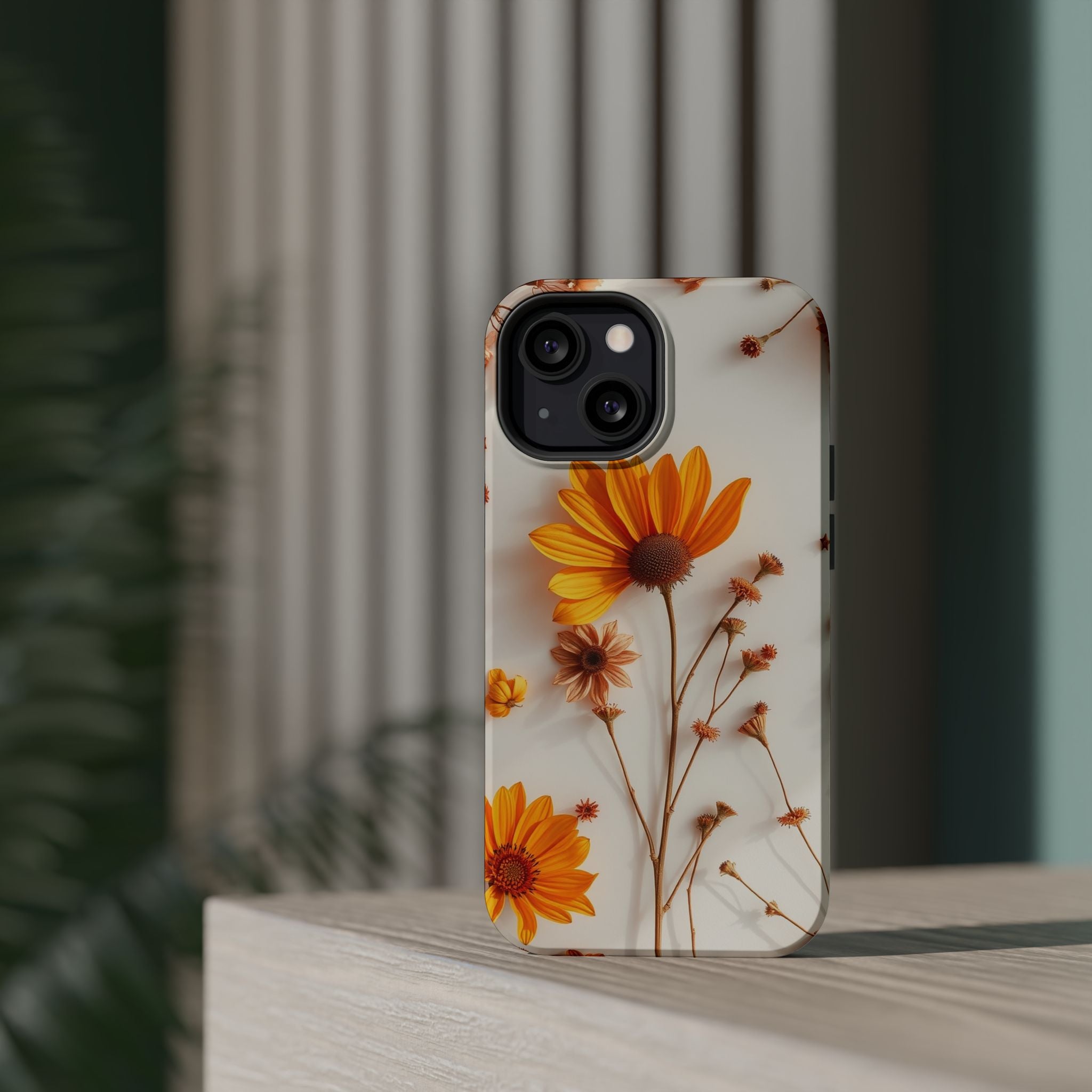 iPhone Mustard And Rust Dried Flower Flat Lay Carry Case Slim Snap Case · iPhone