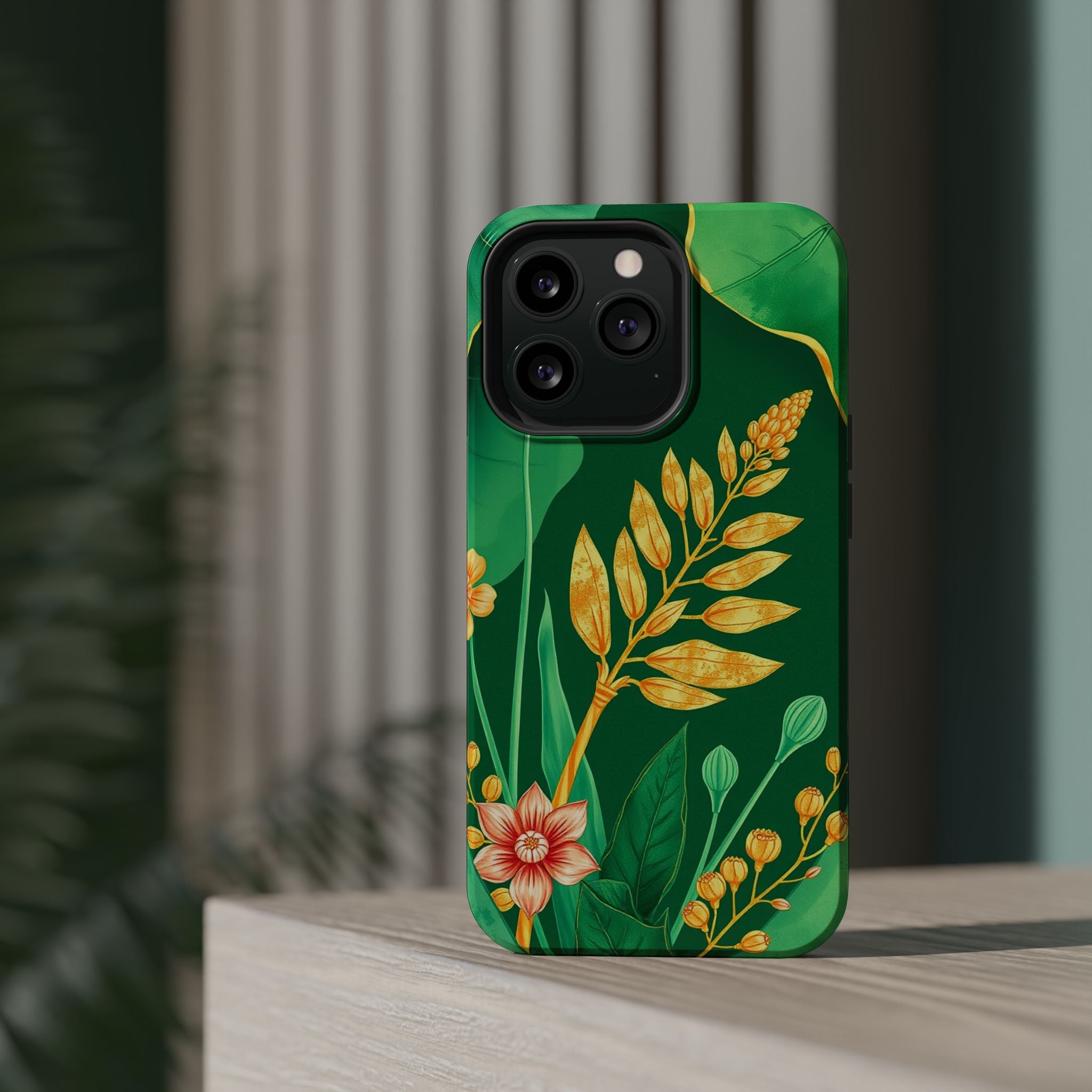 iPhone Emerald Green And Gold Botanical Illustration Ga Slim Snap Case · iPhone