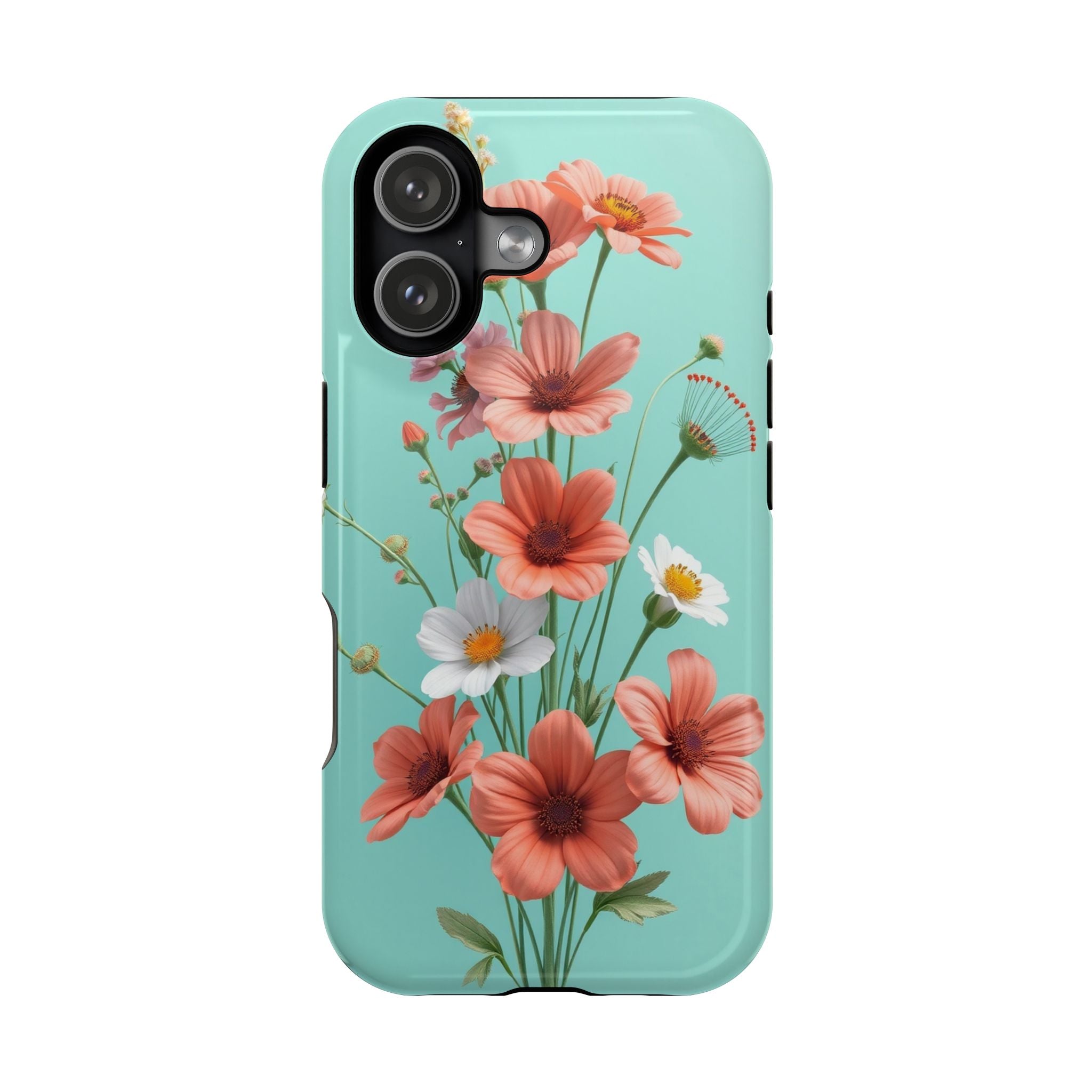 iPhone Teal And Coral Wildflower Bunch Slim Everyday Designer Case · iPhone Case