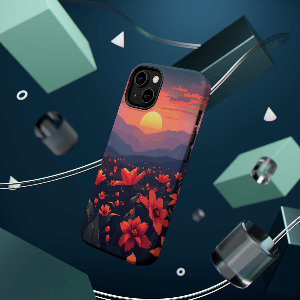 iPhone Sunset Amber And Peach Floral Geometric Soft iPhone Finish · iPhone Case