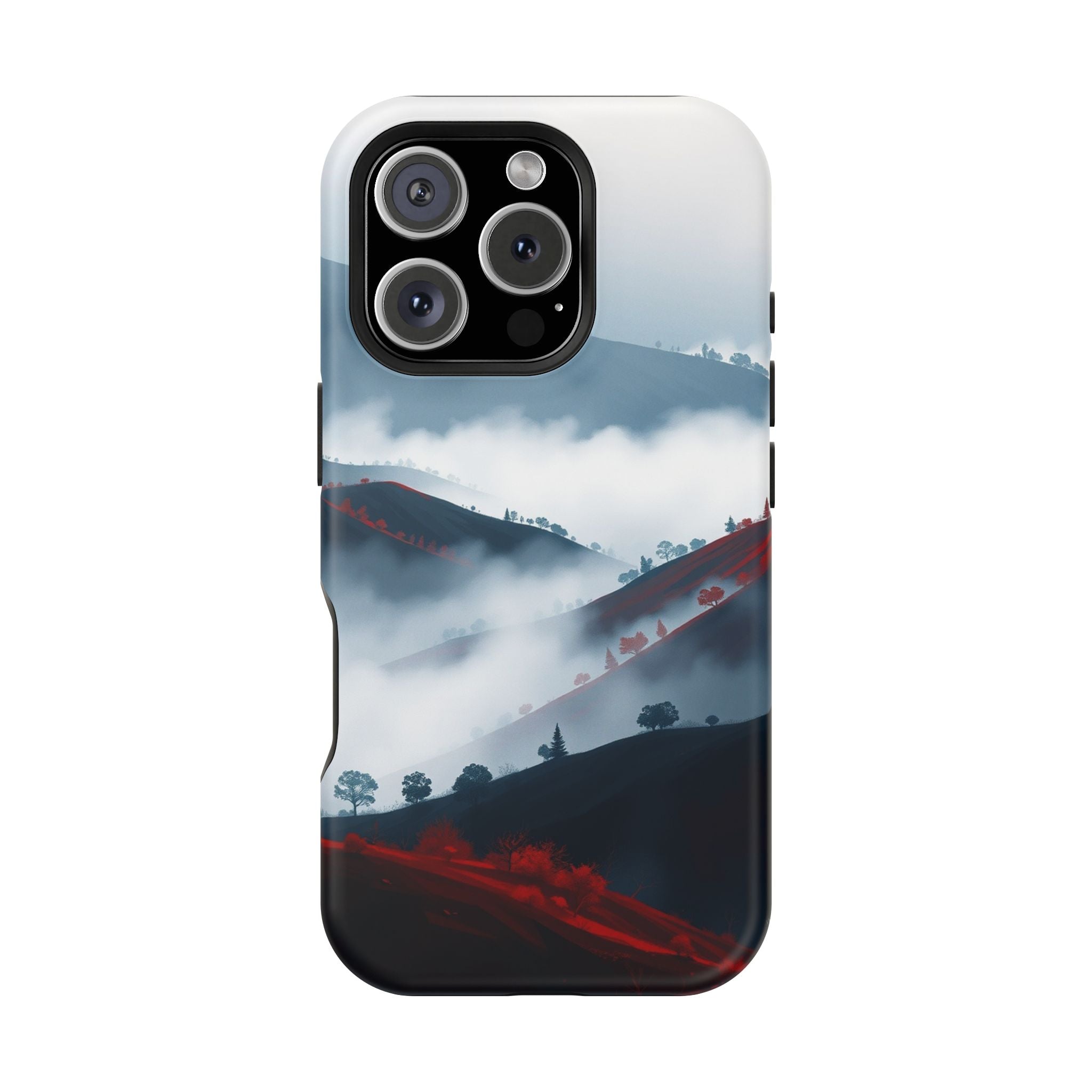 iPhone Black And Crimson Fog Rolling Over Hills Soft iPhone Finish · iPhone Case