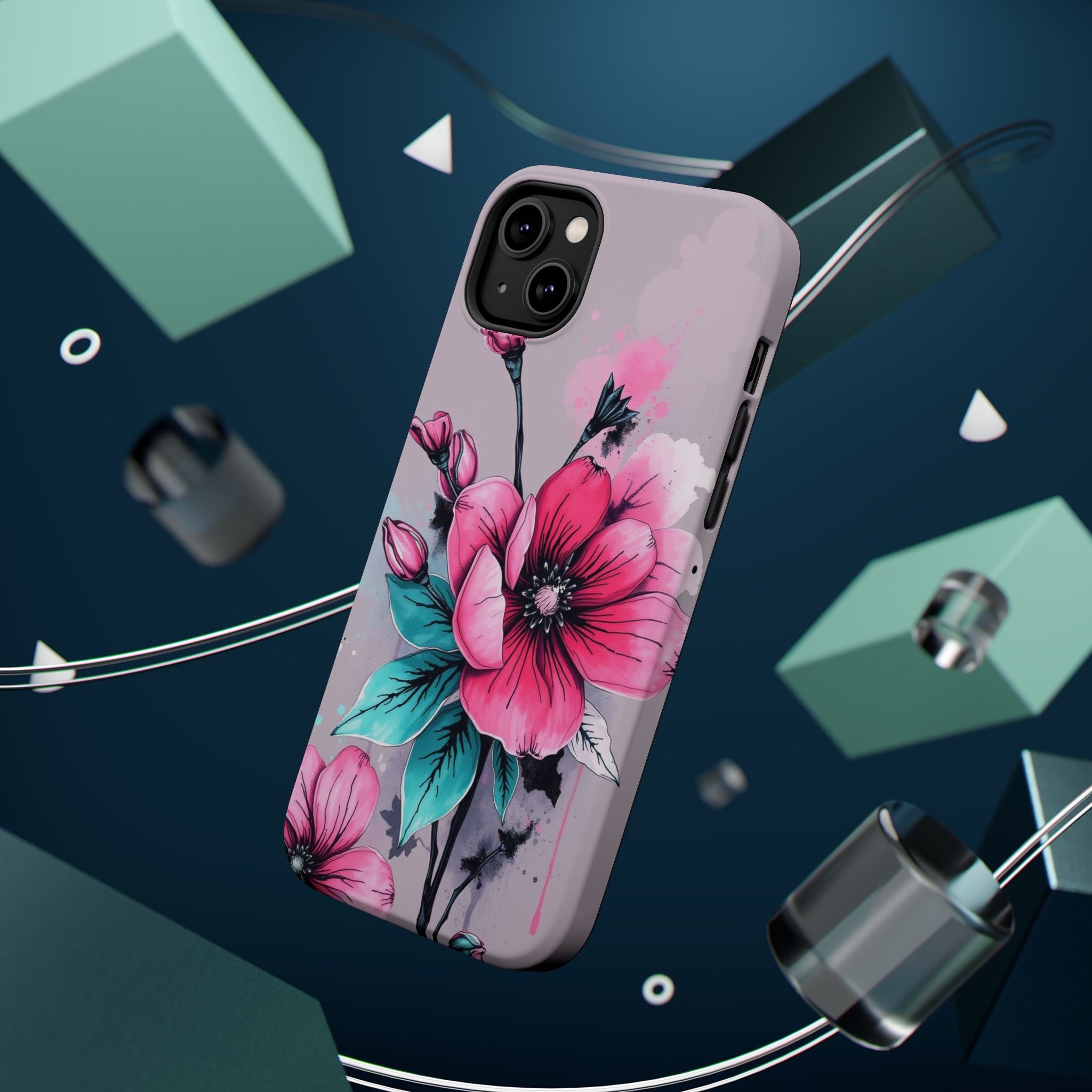 iPhone Mint And Blush Floral Ink Wash Slim Everyday Designer Case · iPhone Case