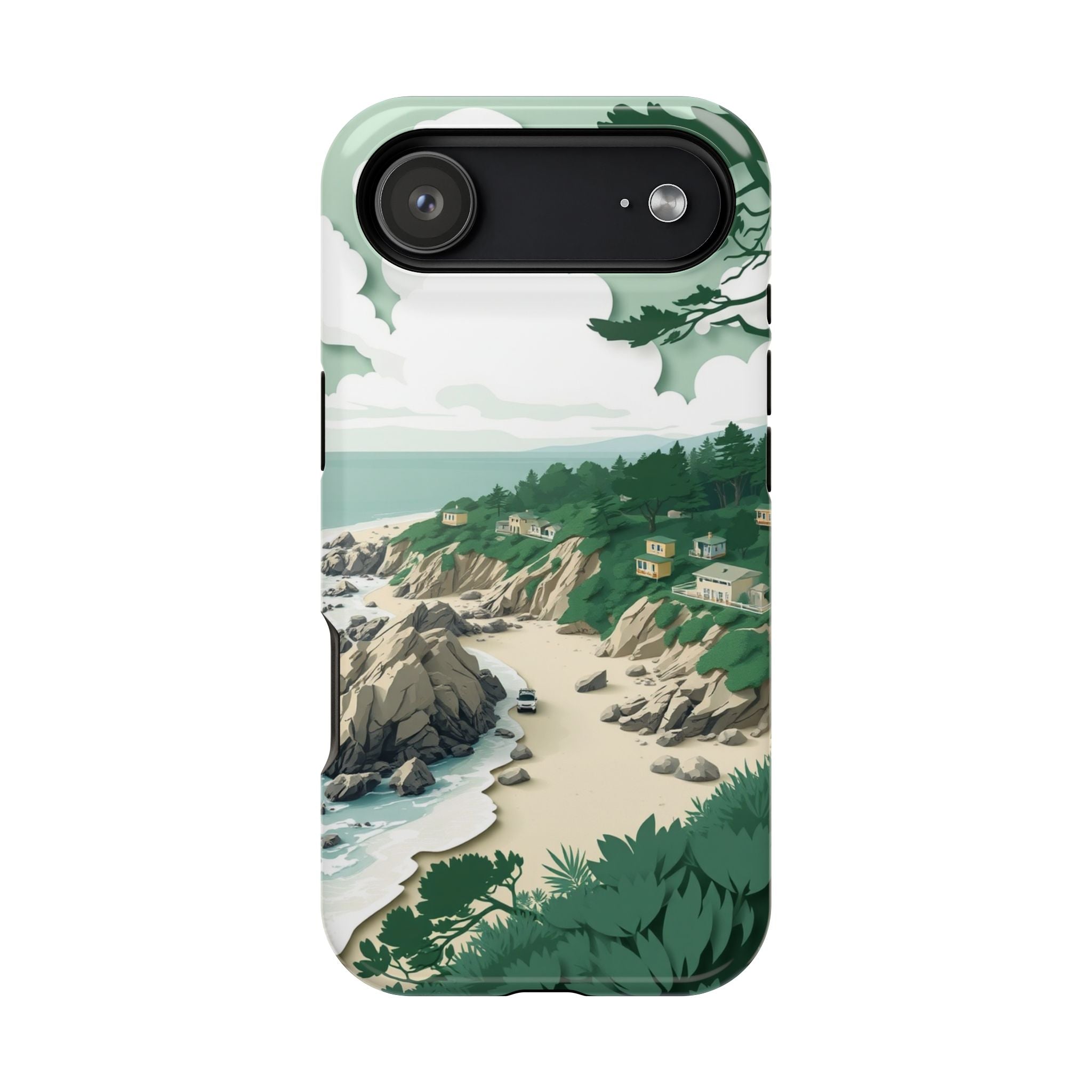 iPhone Pebble Beach Paper Cut Art Bold Modern Everyday Snap Case · iPhone Case