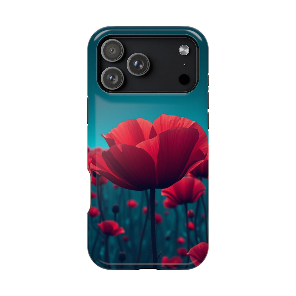 iPhone Teal And Coral Poppy Field Bold Modern Everyday Snap Case · iPhone Case