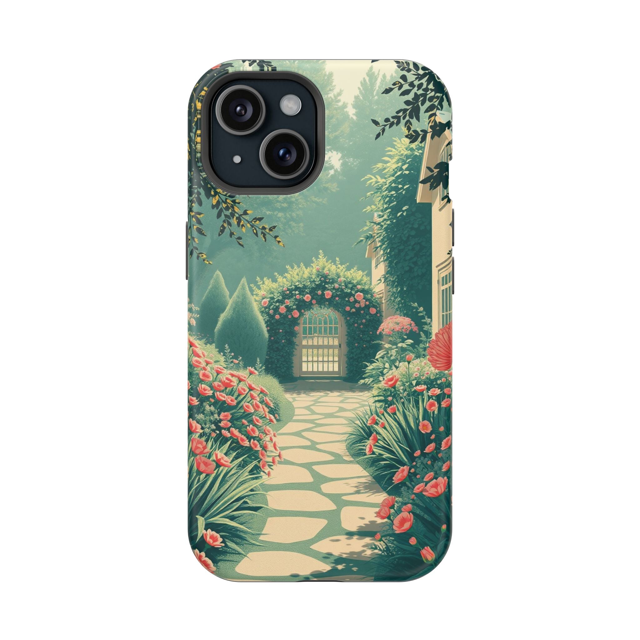 iPhone Teal And Coral Cottage Garden Slim Everyday Designer Case · iPhone Case