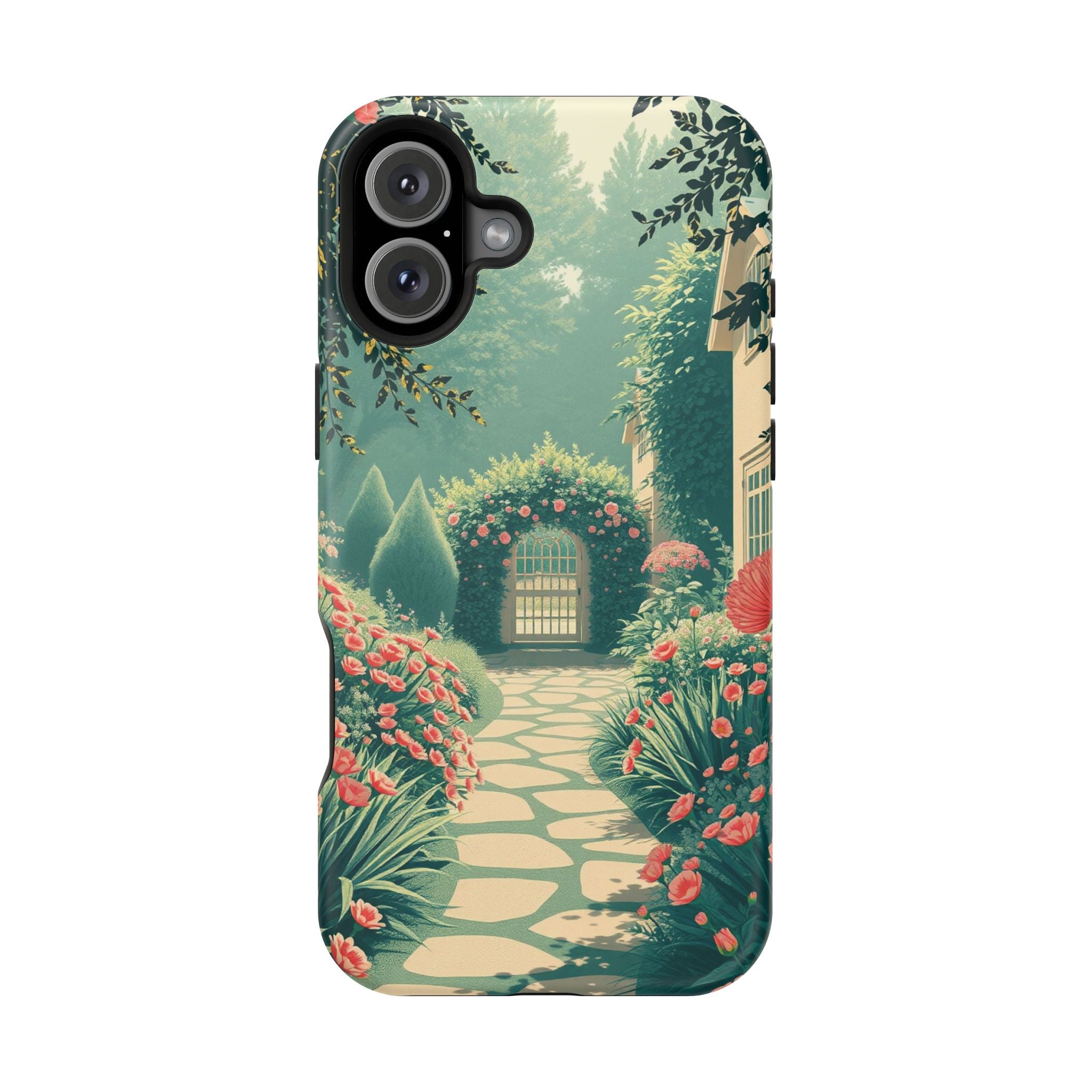 iPhone Teal And Coral Cottage Garden Slim Everyday Designer Case · iPhone Case