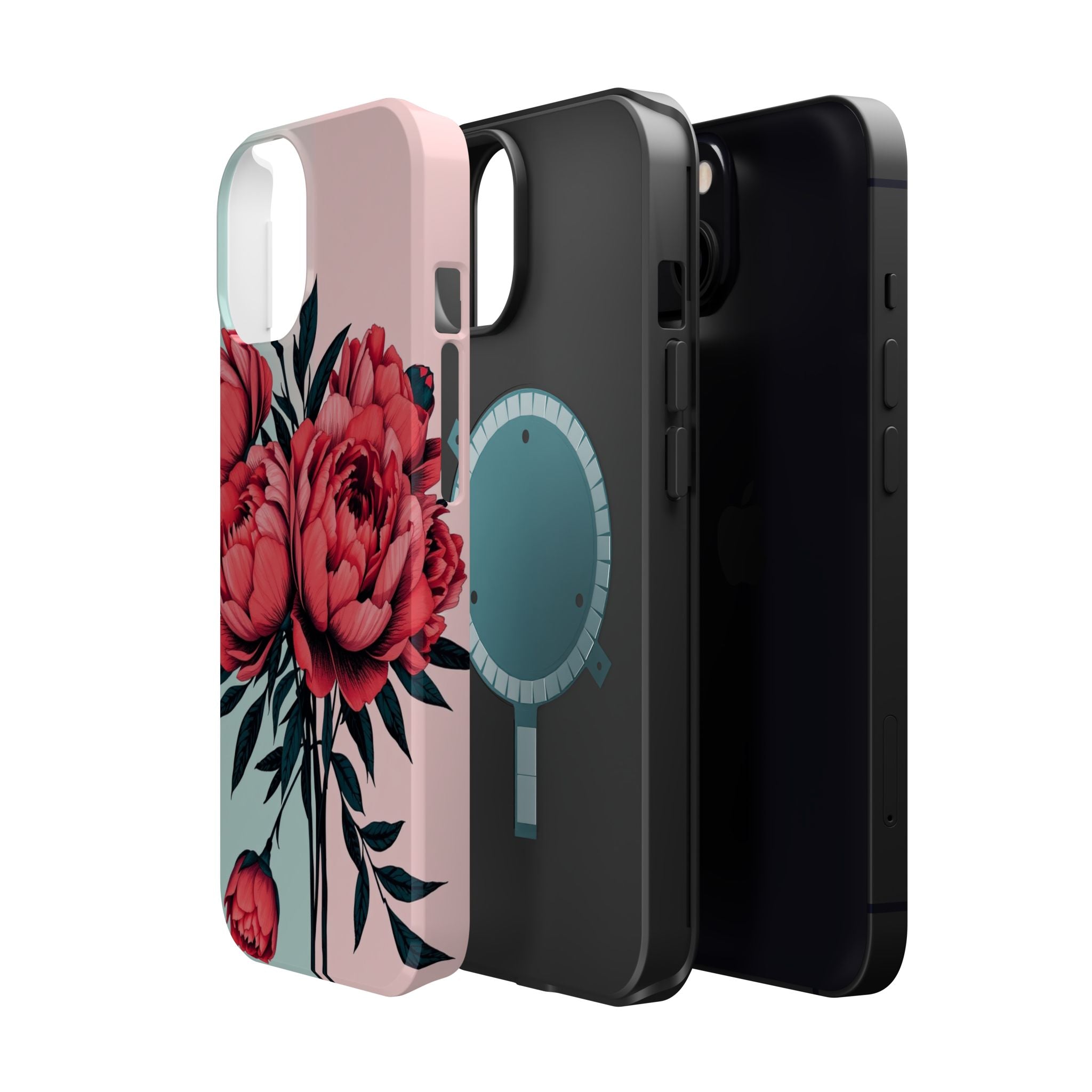 iPhone Teal And Coral Peony Bouquet Artistic Everyday Cas Slim Snap Case · iPhon