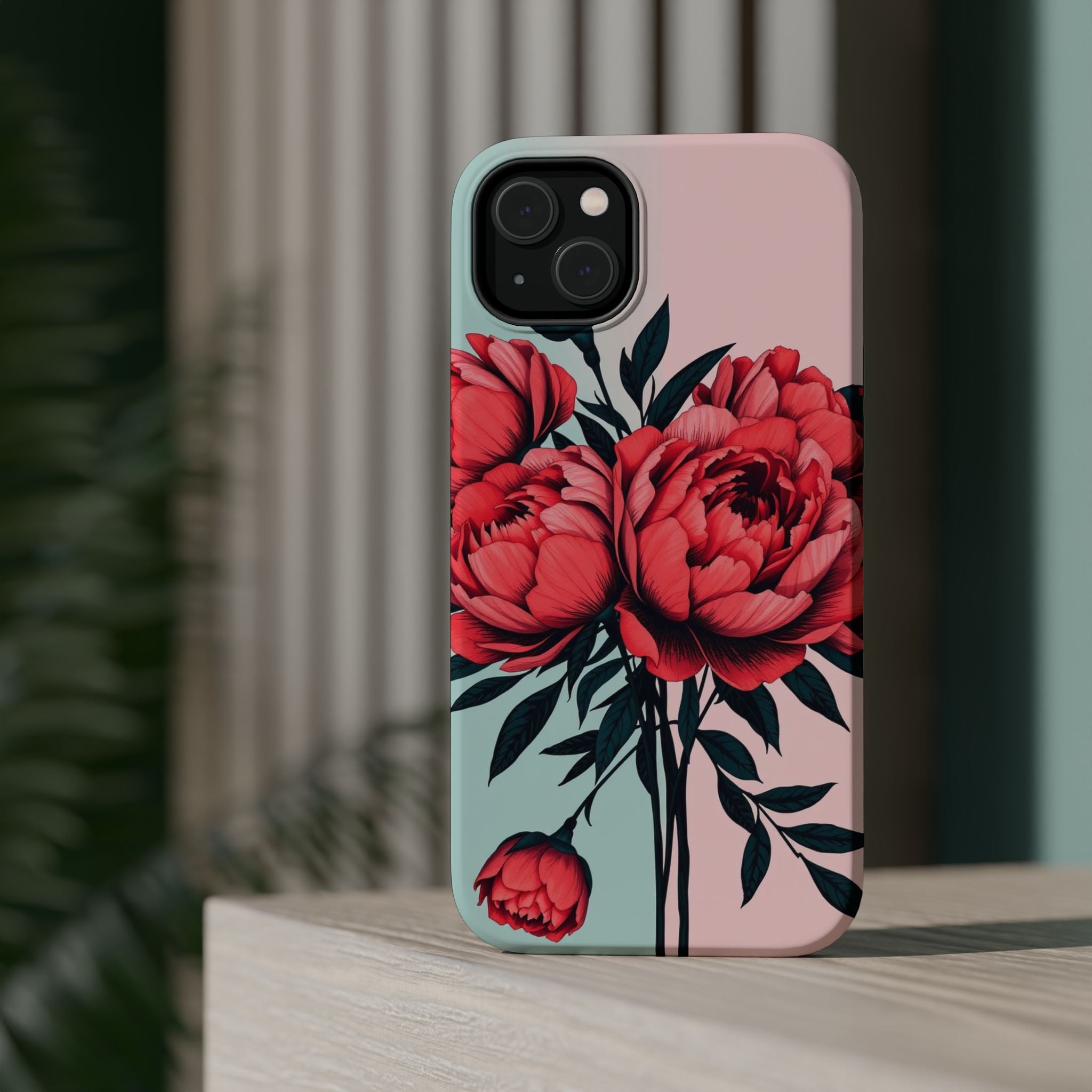 iPhone Teal And Coral Peony Bouquet Artistic Everyday Cas Slim Snap Case · iPhon