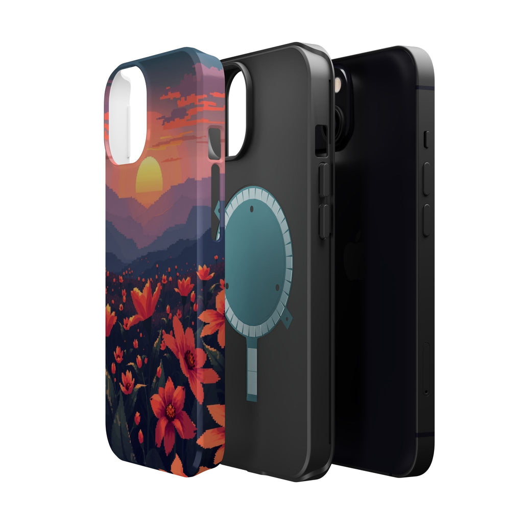 iPhone Sunset Amber And Peach Floral Geometric Soft iPhone Finish · iPhone Case