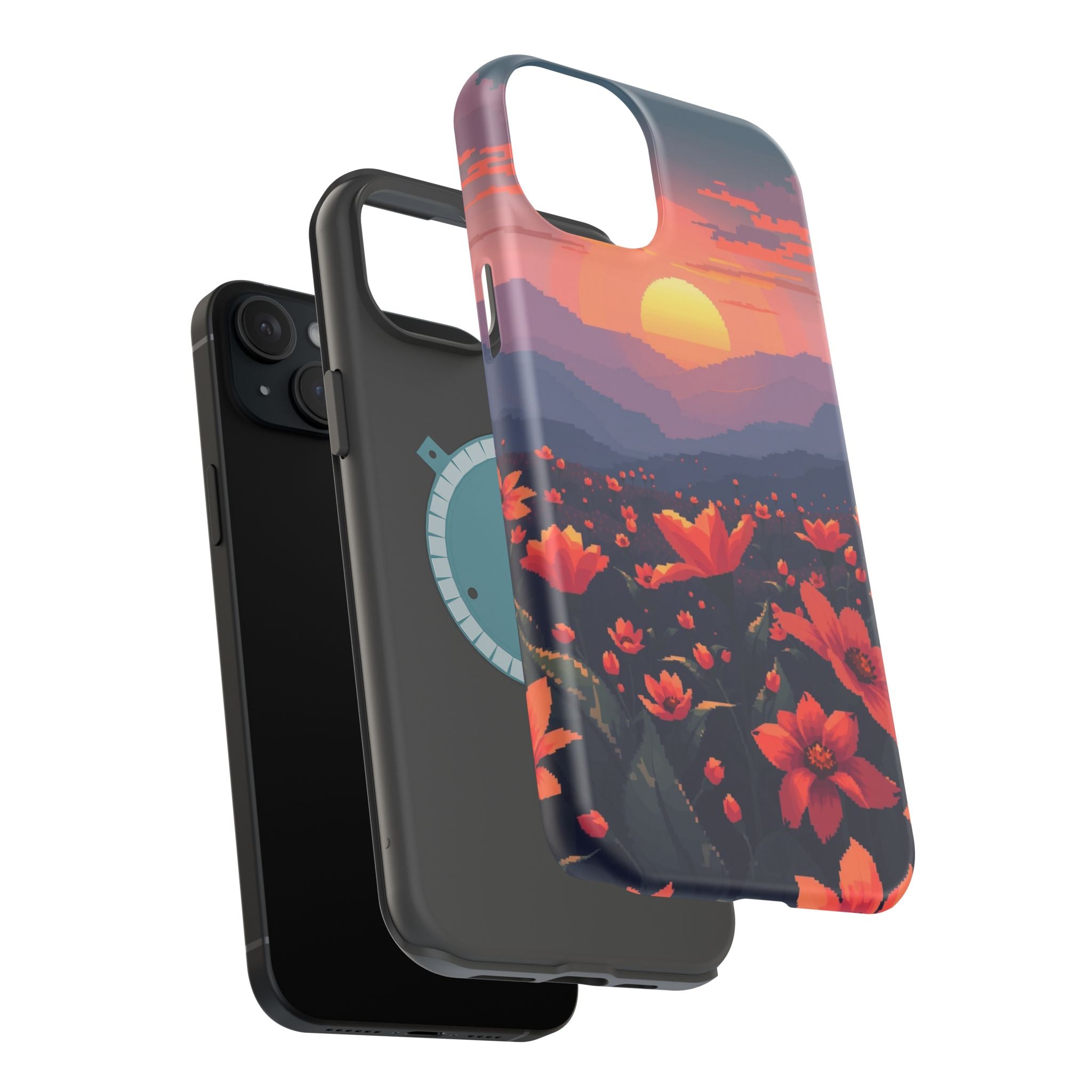iPhone Sunset Amber And Peach Floral Geometric Soft iPhone Finish · iPhone Case