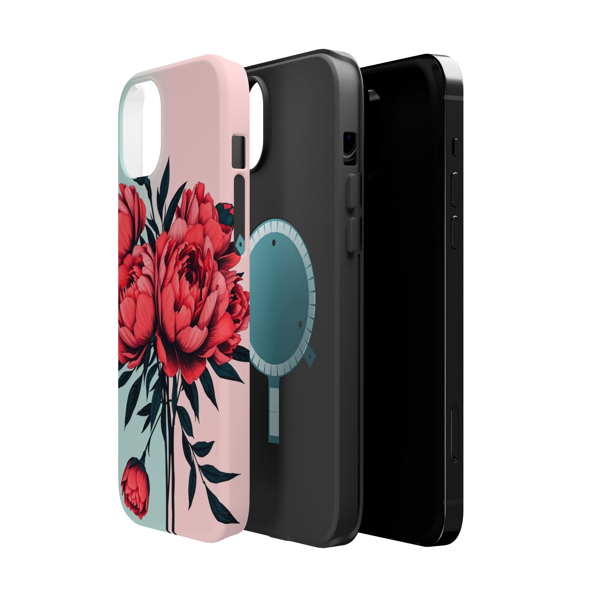iPhone Teal And Coral Peony Bouquet Artistic Everyday Cas Slim Snap Case · iPhon