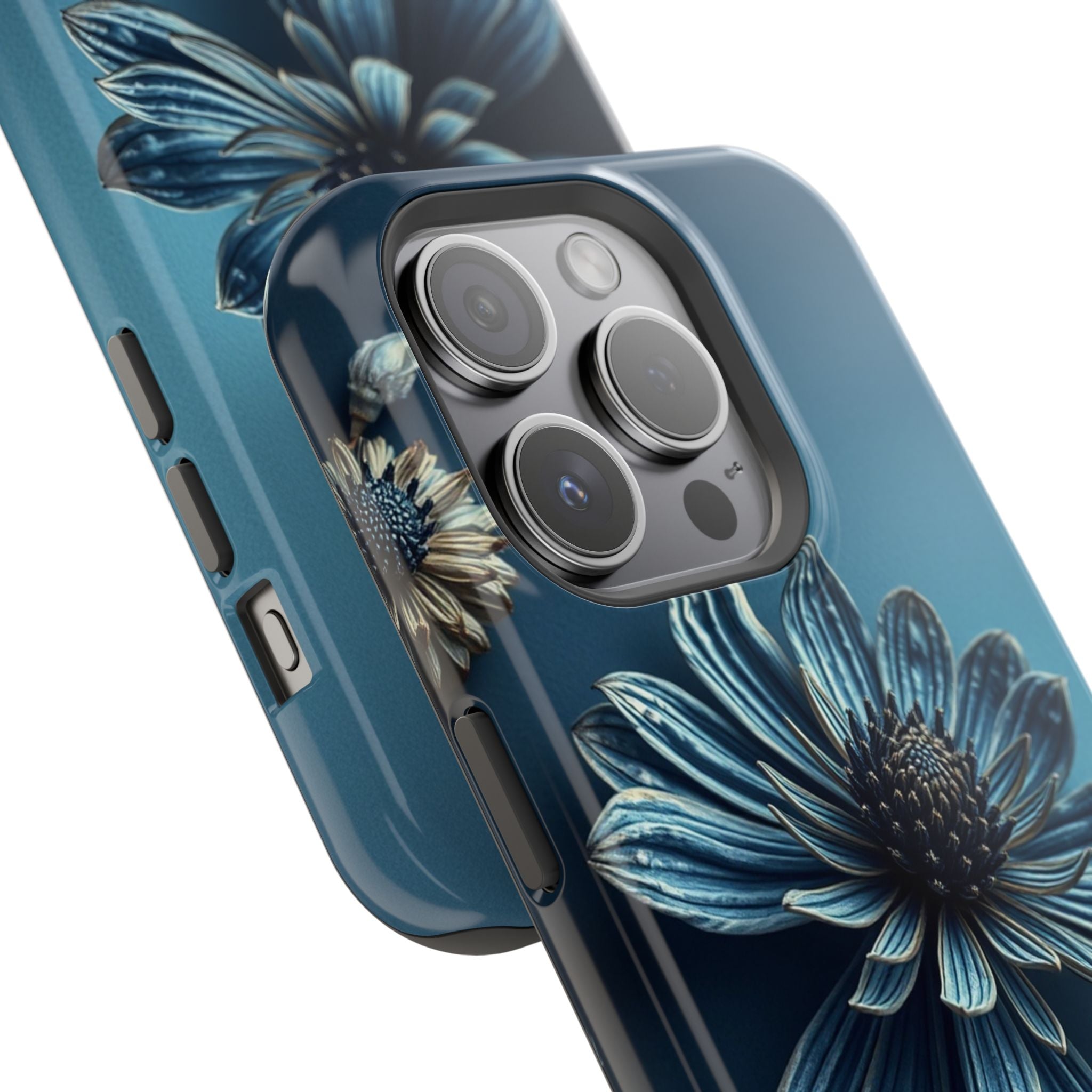 iPhone Midnight Blue And Silver Dried Flower Flat Lay iPhone 15 · iPhone Case