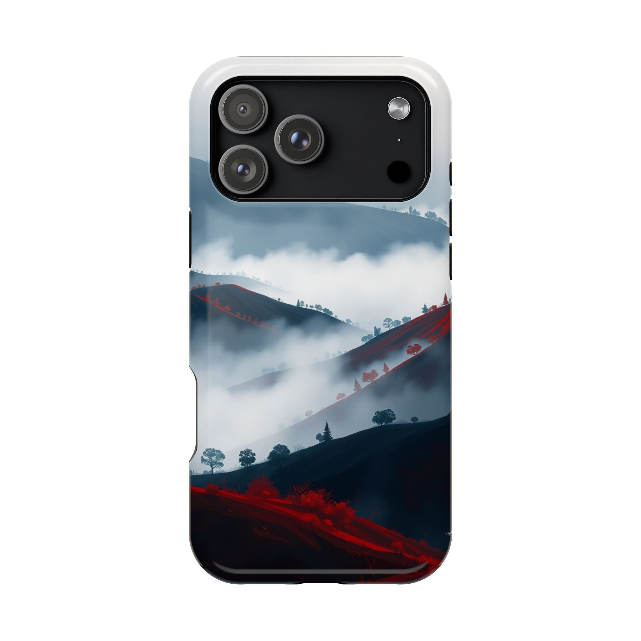 iPhone Black And Crimson Fog Rolling Over Hills Soft iPhone Finish · iPhone Case