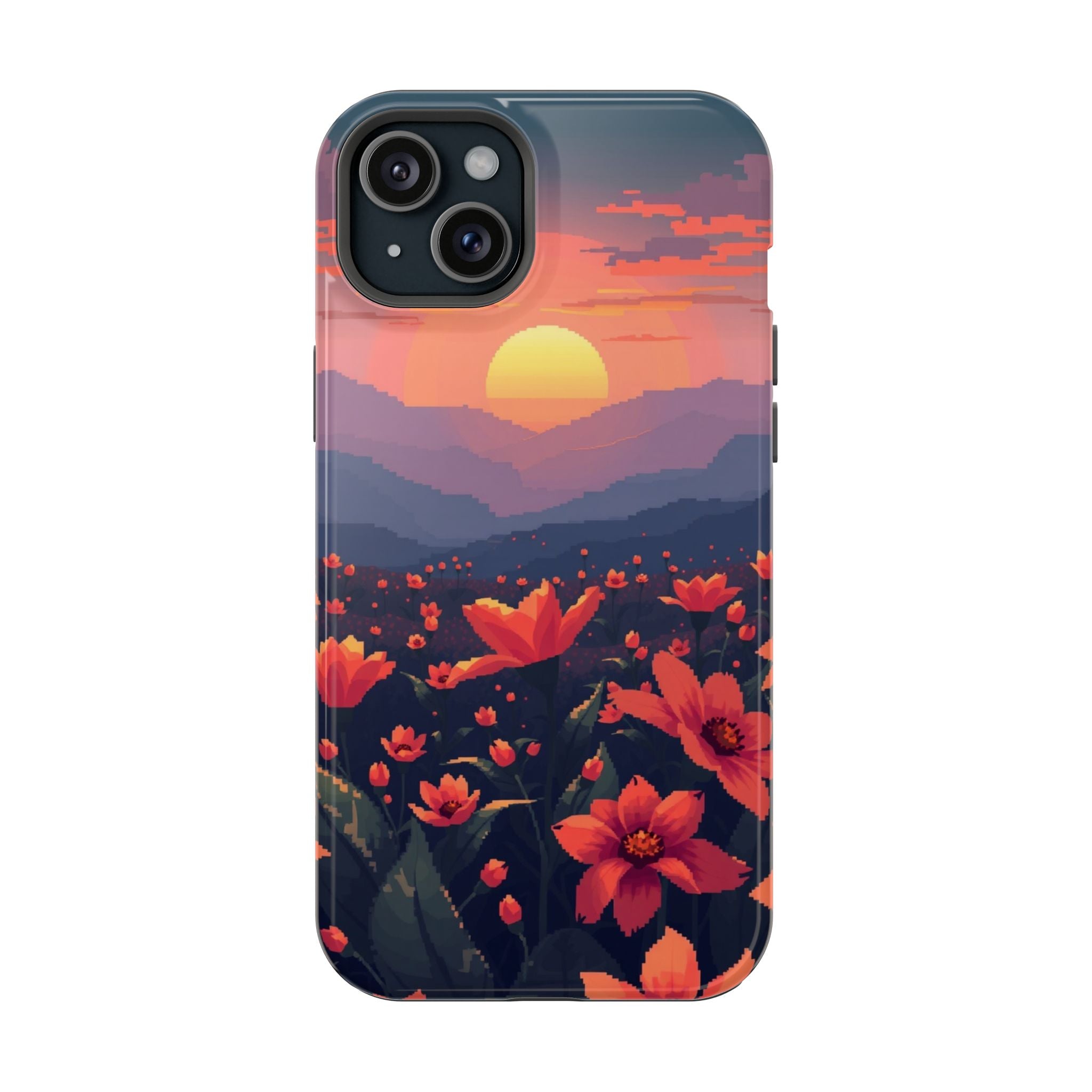 iPhone Sunset Amber And Peach Floral Geometric Soft iPhone Finish · iPhone Case