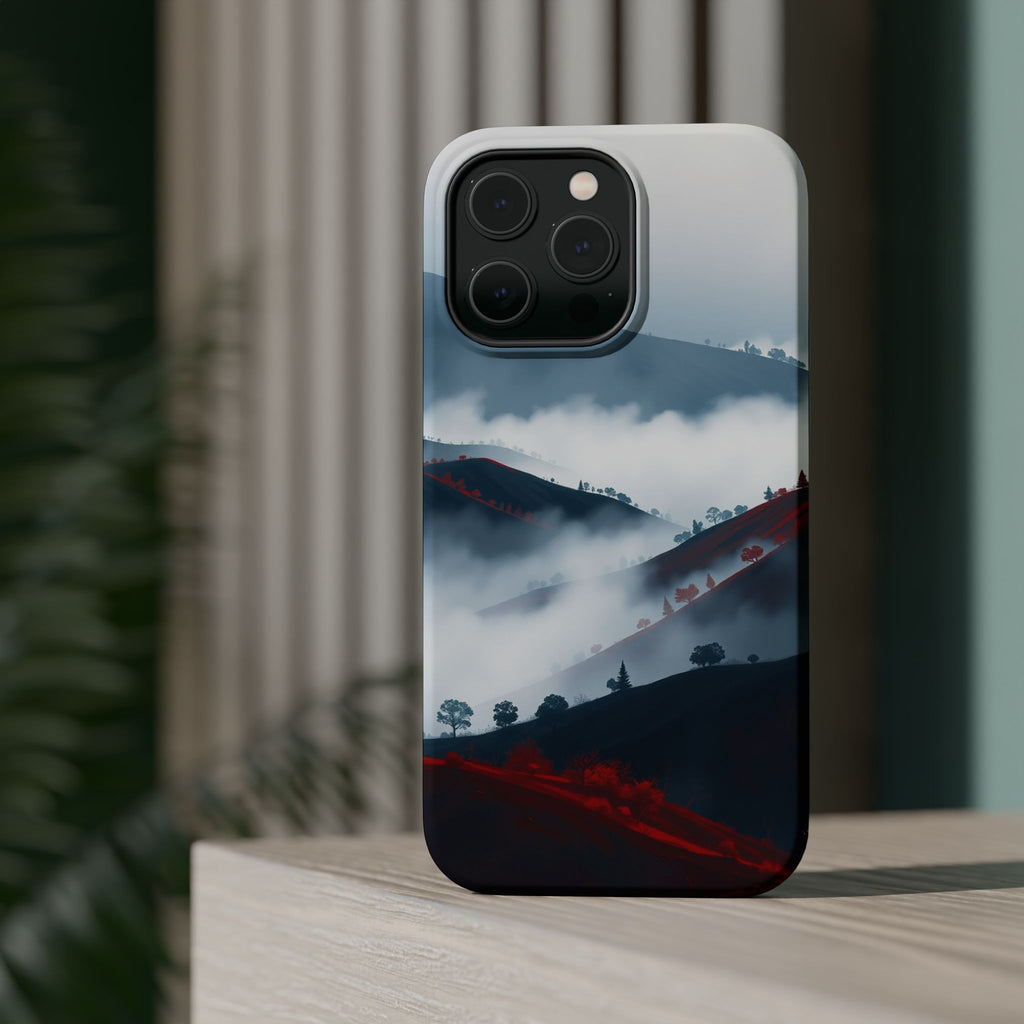 iPhone Black And Crimson Fog Rolling Over Hills Soft iPhone Finish · iPhone Case