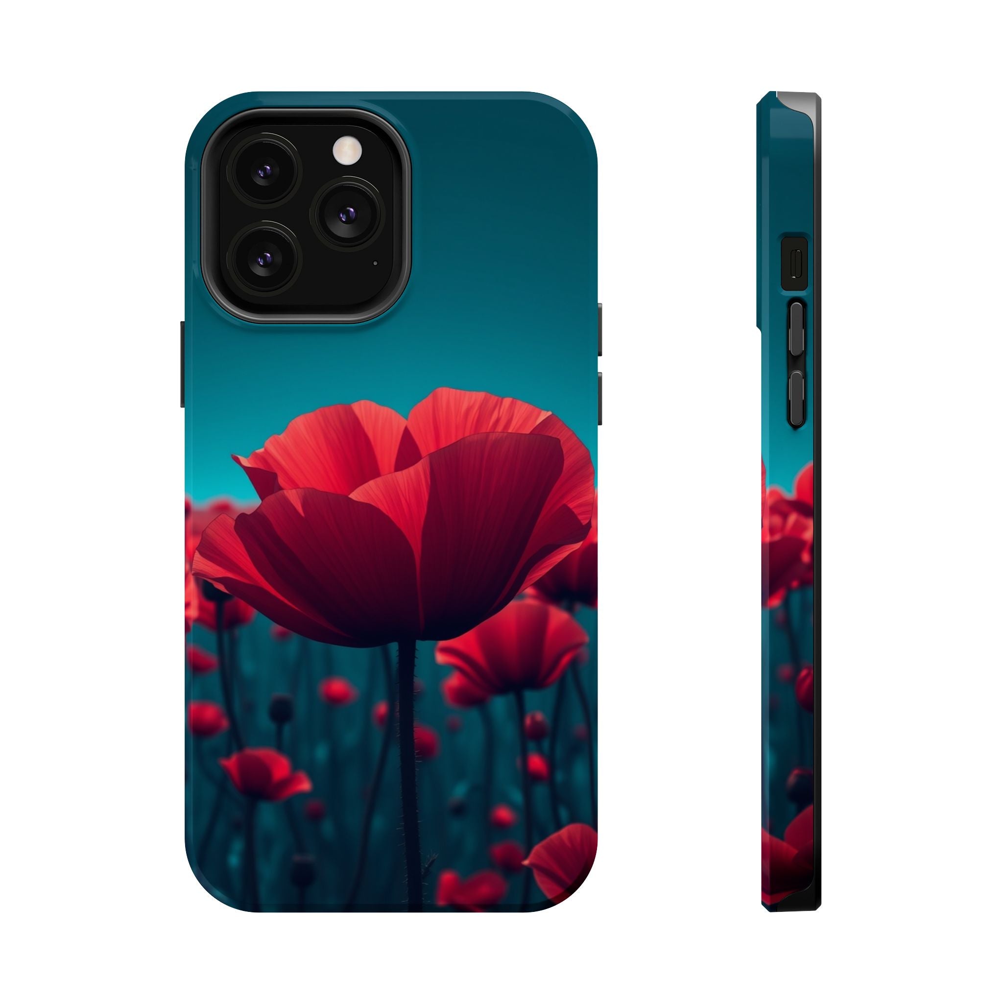 iPhone Teal And Coral Poppy Field Bold Modern Everyday Snap Case · iPhone Case