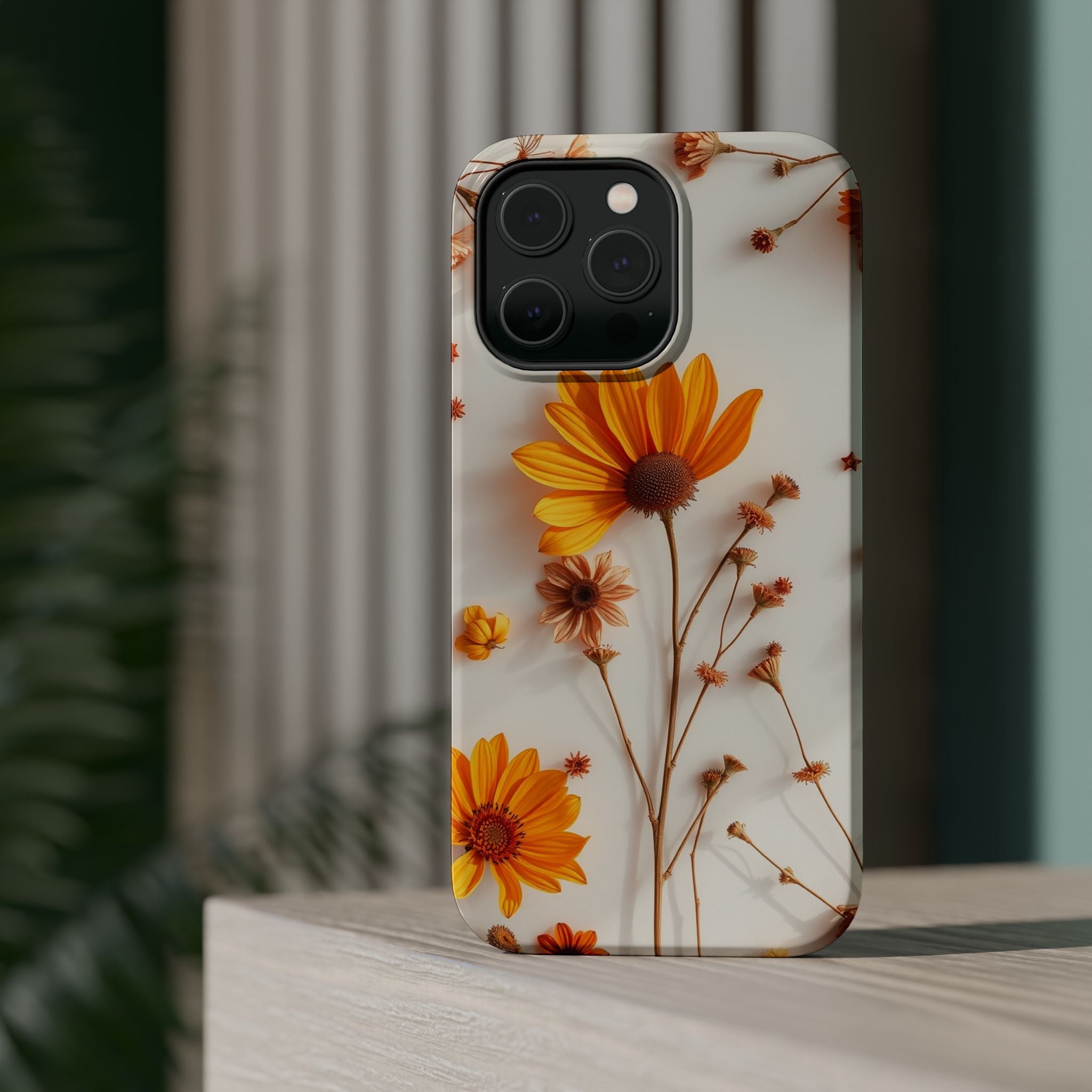 iPhone Mustard And Rust Dried Flower Flat Lay Carry Case Slim Snap Case · iPhone