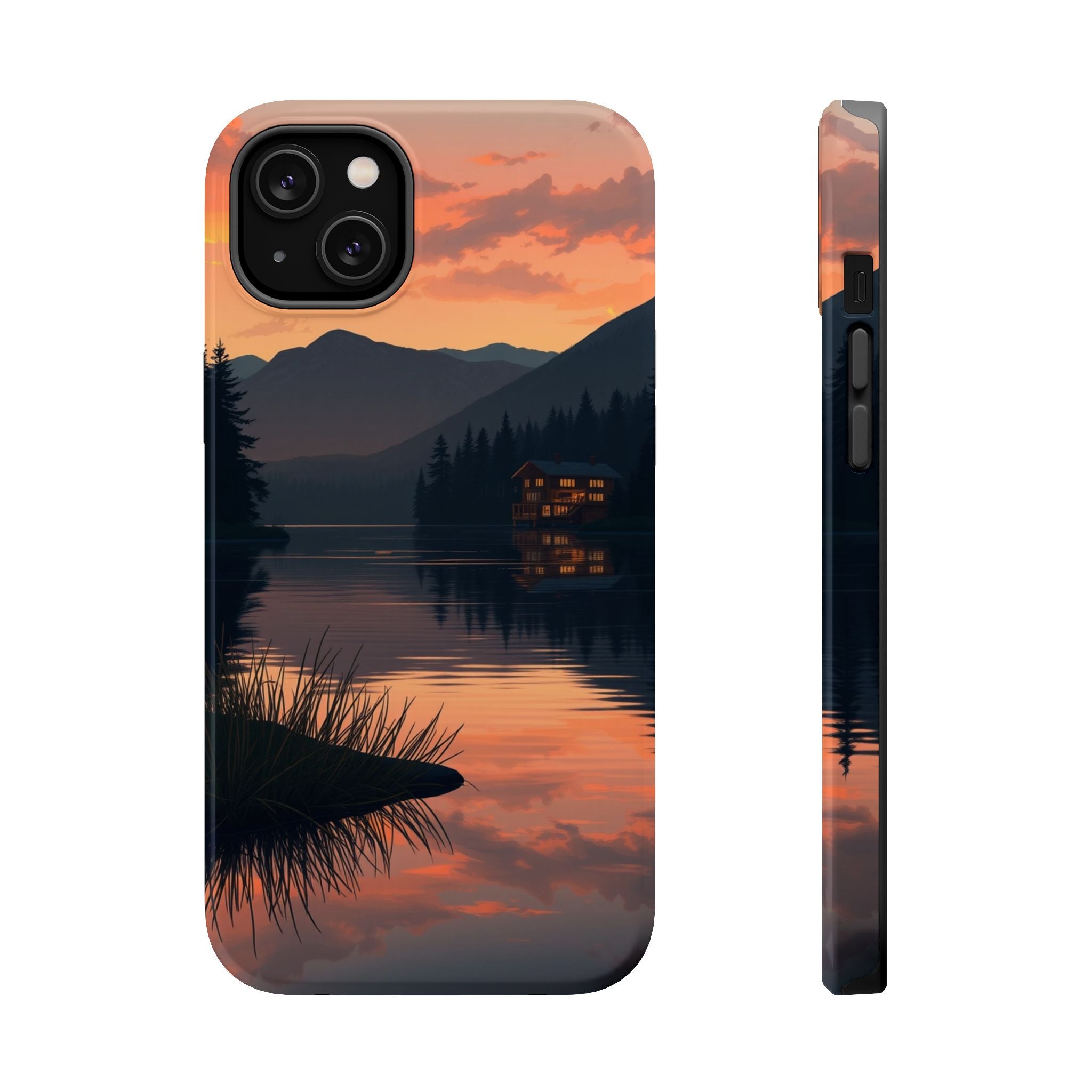 iPhone Sunset Amber And Peach Lake at Twilight Soft iPhone Finish · iPhone Case