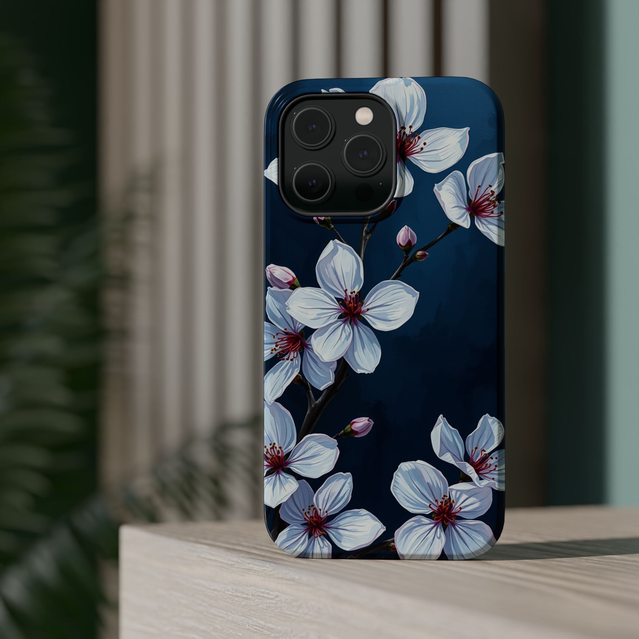 iPhone Midnight Blue And Silver Cherry Blossom Soft iPhone Finish · iPhone Case