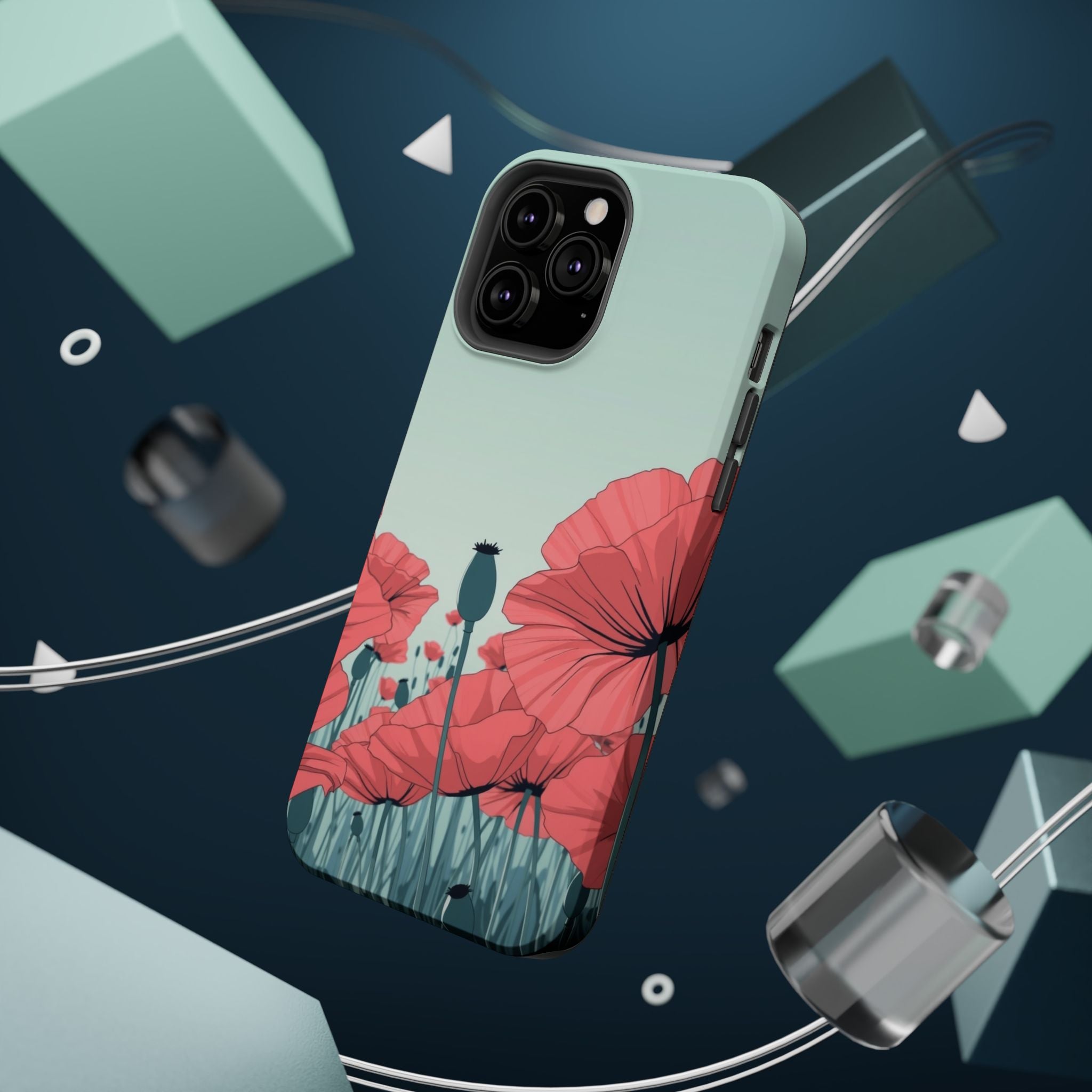 iPhone Mint And Blush Poppy Field Bold Modern Everyday Snap Case · iPhone Case