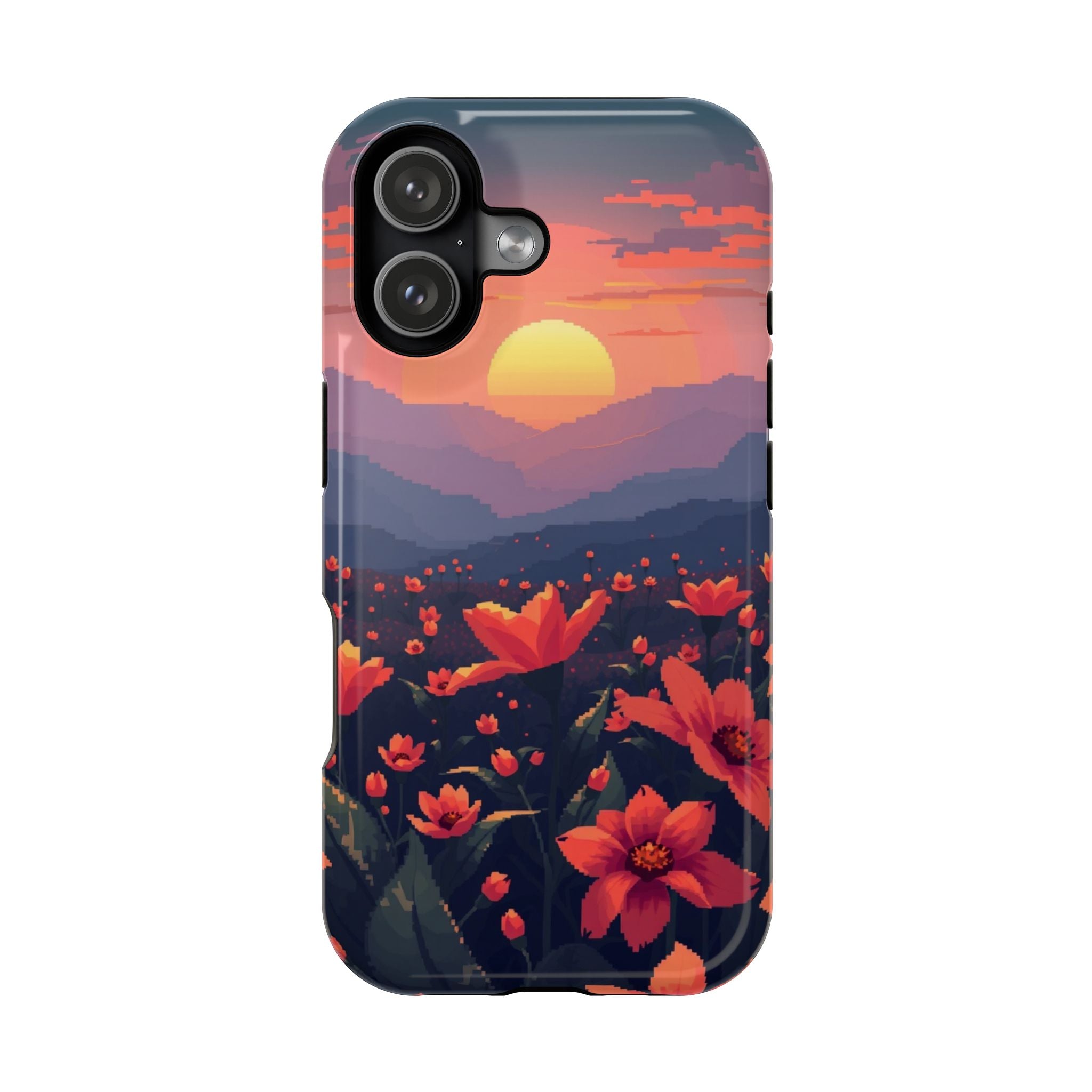 iPhone Sunset Amber And Peach Floral Geometric Soft iPhone Finish · iPhone Case