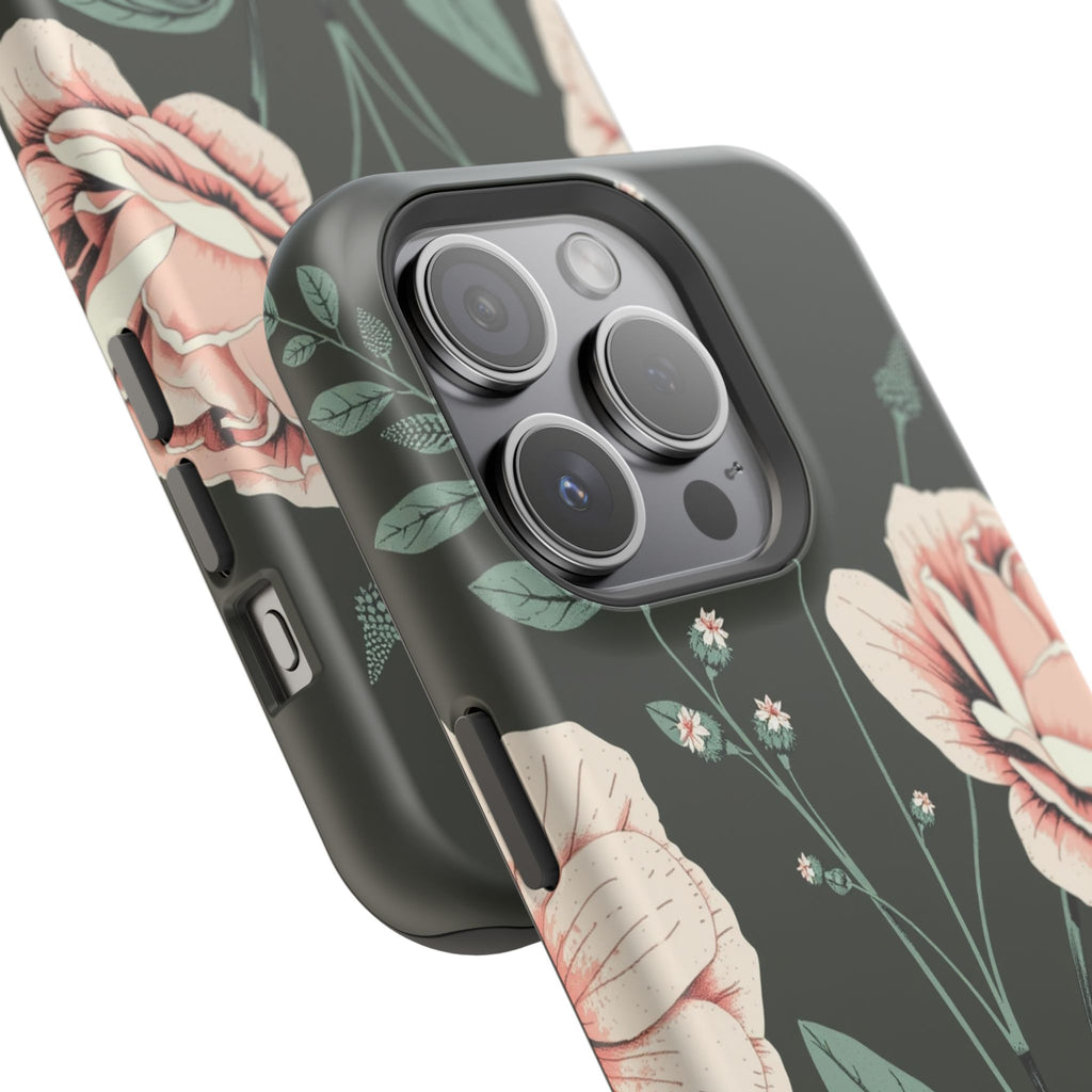 iPhone Mint And Blush Vintage Botanical Print Slim Everyday Designer Case · iPho