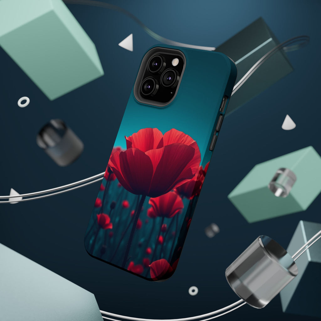 iPhone Teal And Coral Poppy Field Bold Modern Everyday Snap Case · iPhone Case