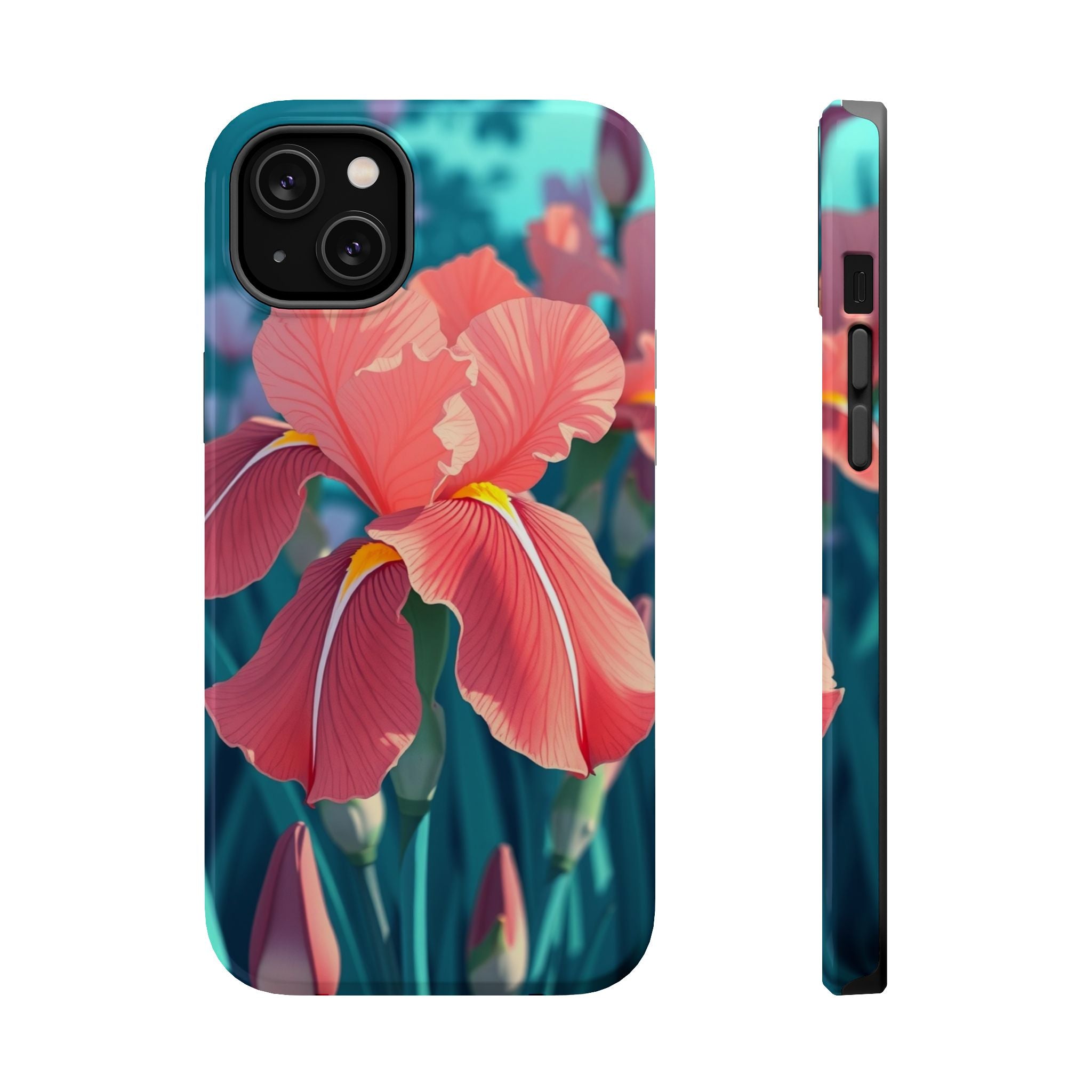 iPhone Teal And Coral Iris Garden Bold Modern Everyday Snap Case · iPhone Case