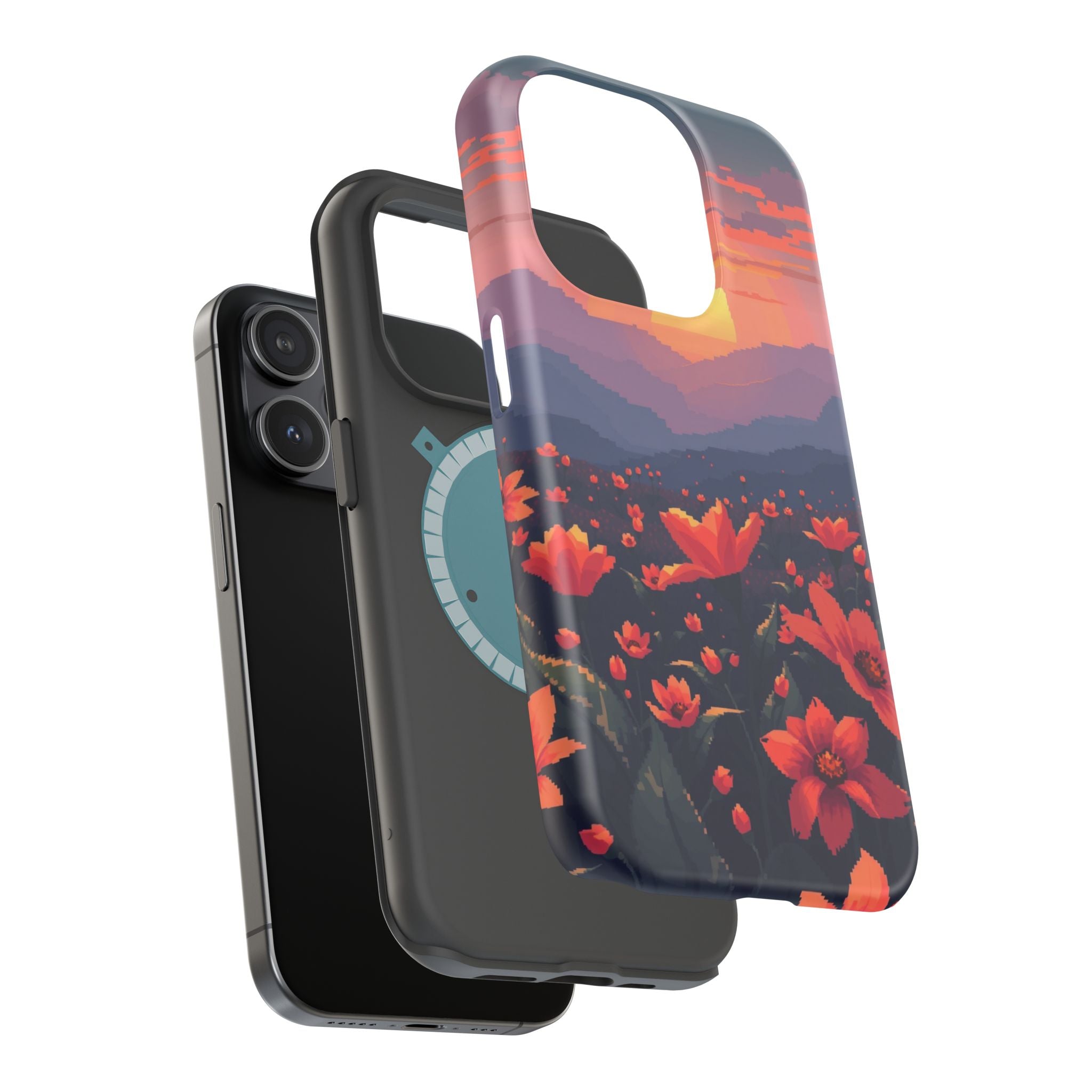 iPhone Sunset Amber And Peach Floral Geometric Soft iPhone Finish · iPhone Case