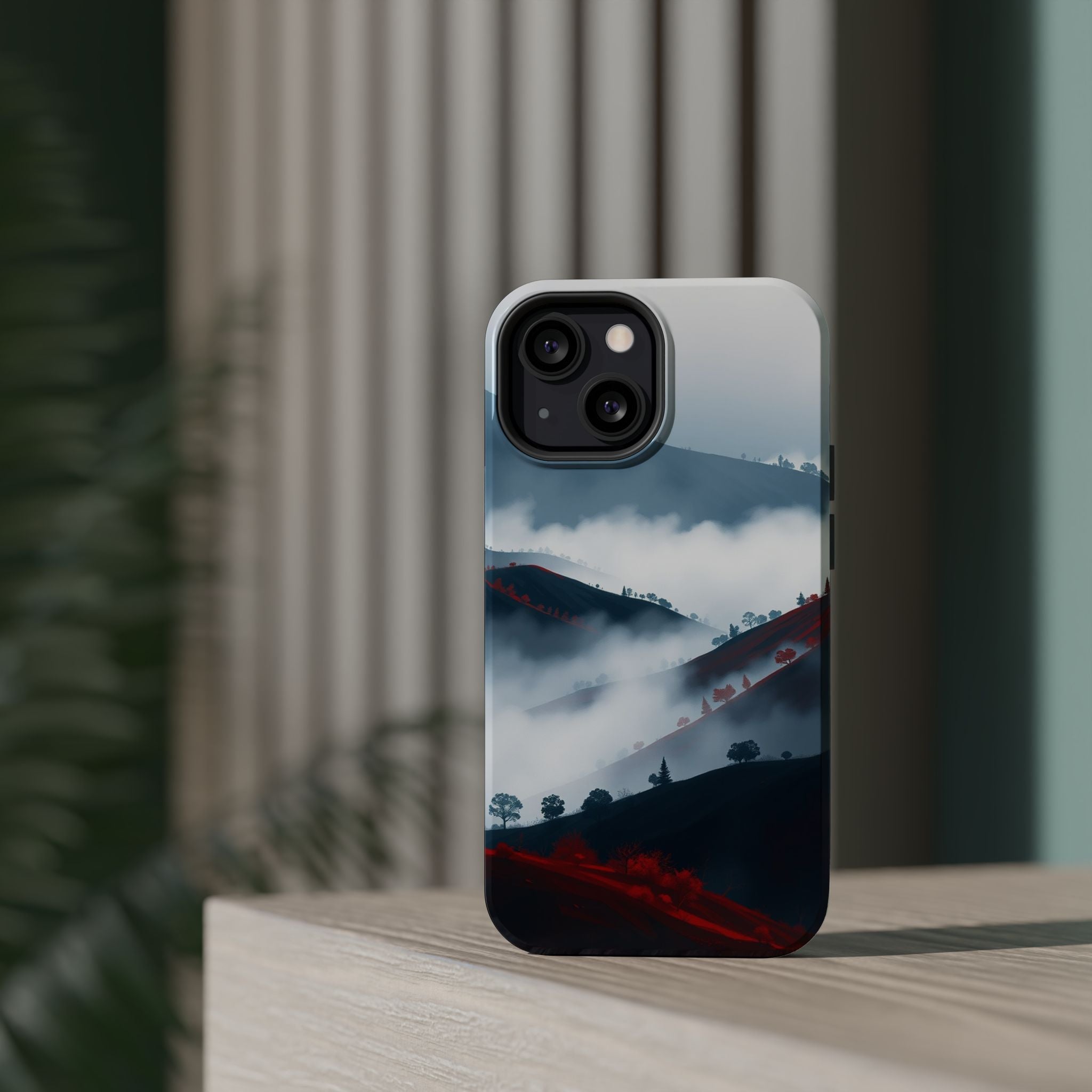 iPhone Black And Crimson Fog Rolling Over Hills Soft iPhone Finish · iPhone Case