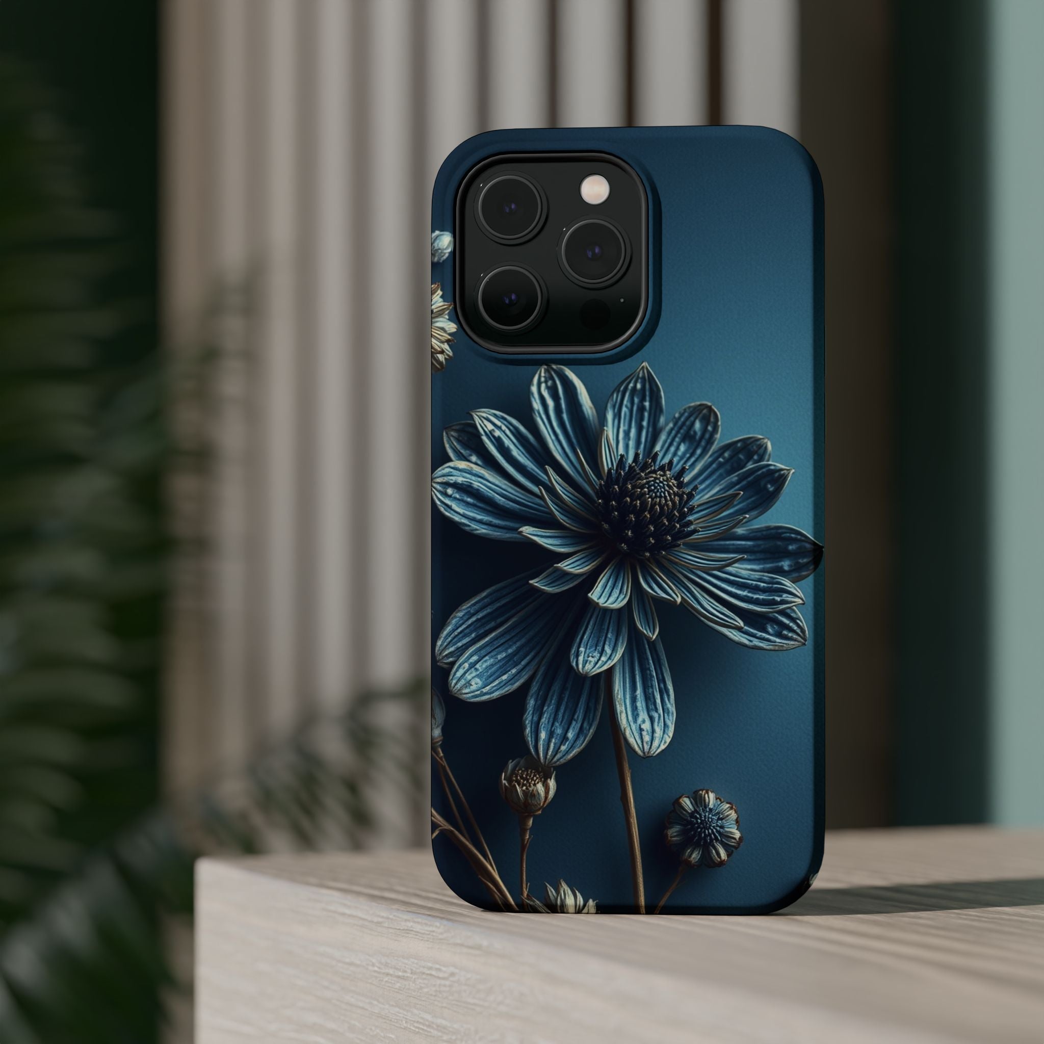 iPhone Midnight Blue And Silver Dried Flower Flat Lay iPhone 15 · iPhone Case