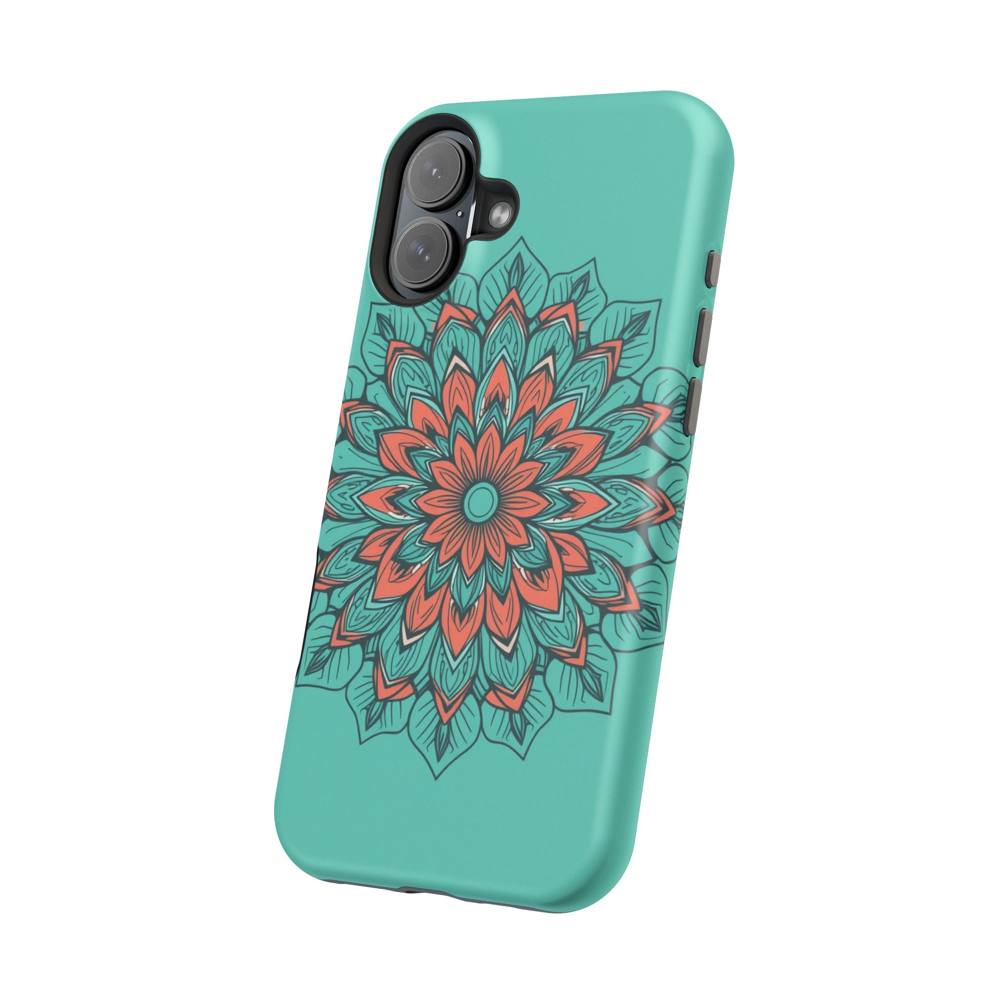 iPhone Teal And Coral Floral Mandala Slim Everyday Designer Case · iPhone Case