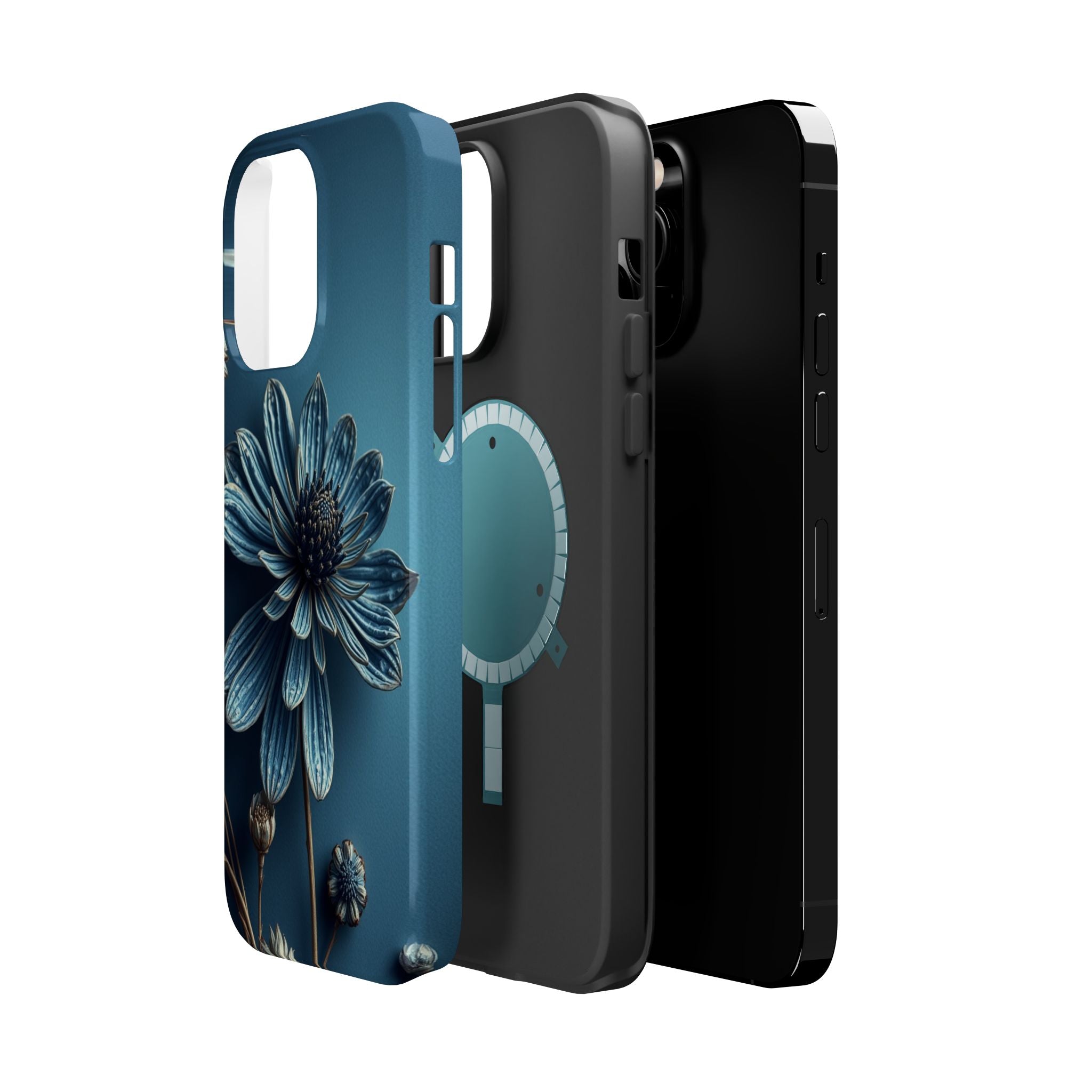 iPhone Midnight Blue And Silver Dried Flower Flat Lay iPhone 15 · iPhone Case