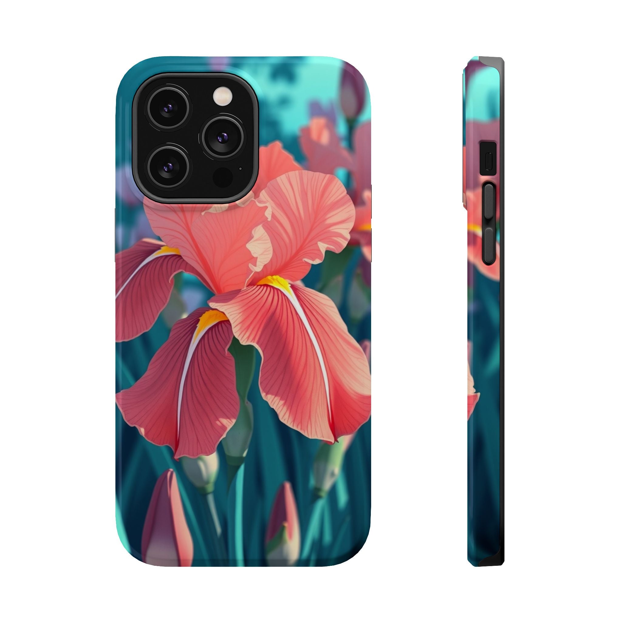 iPhone Teal And Coral Iris Garden Bold Modern Everyday Snap Case · iPhone Case