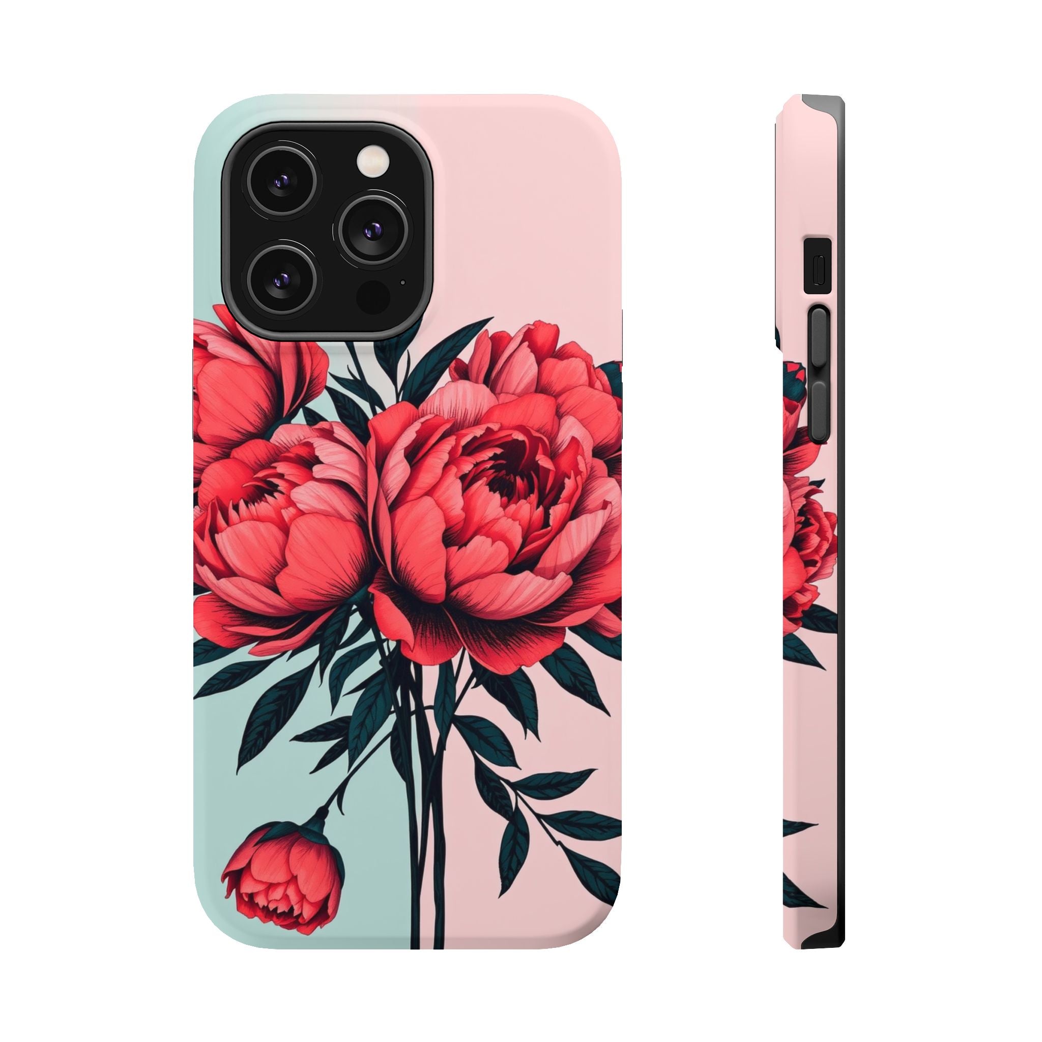 iPhone Teal And Coral Peony Bouquet Artistic Everyday Cas Slim Snap Case · iPhon