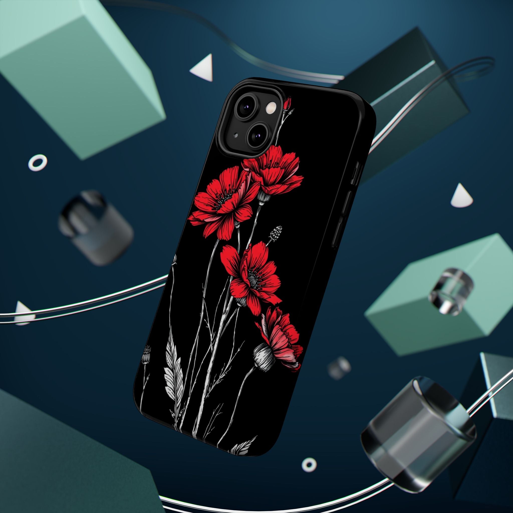 iPhone Black And Crimson Wildflower Bunch Slim Everyday Designer Case · iPhone C