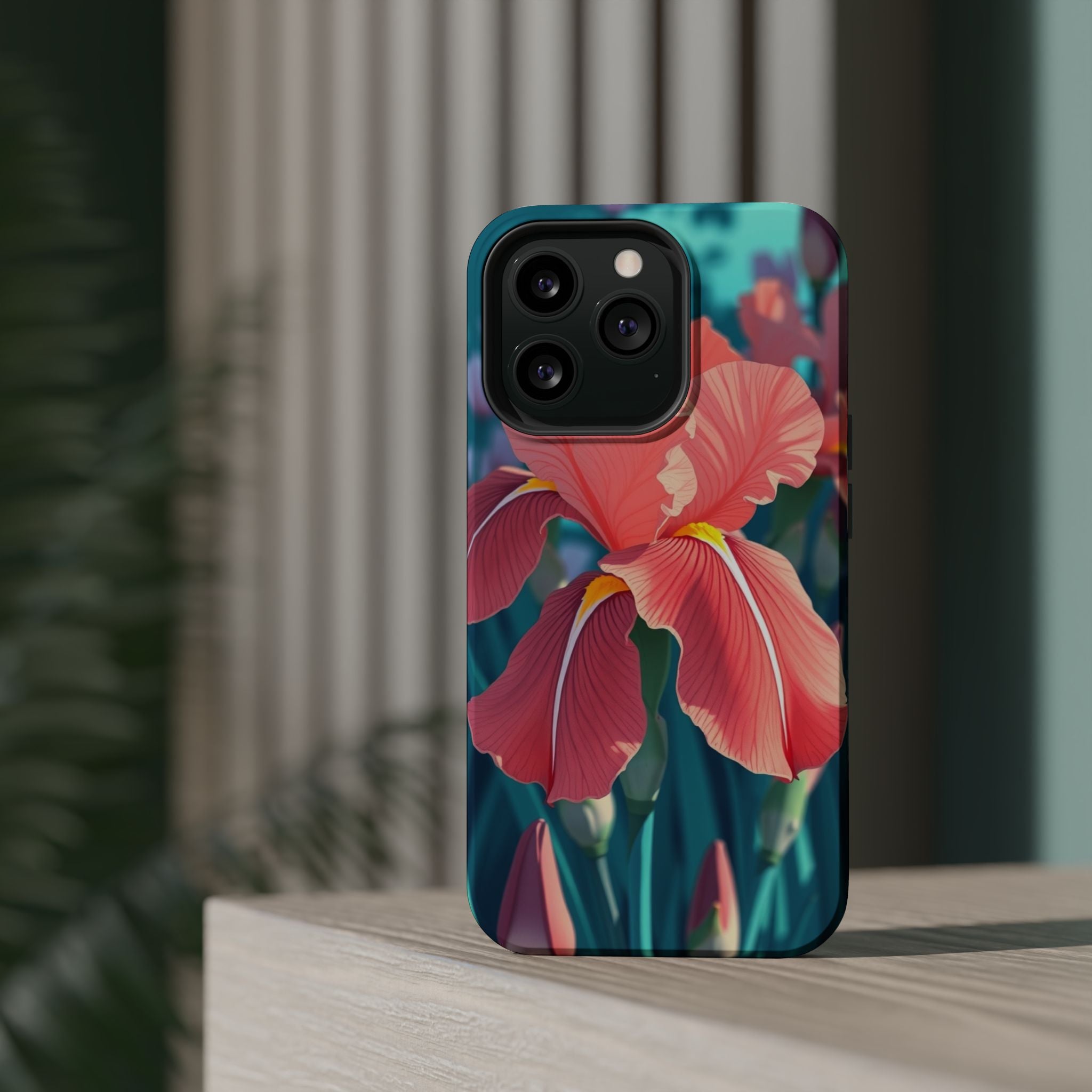 iPhone Teal And Coral Iris Garden Bold Modern Everyday Snap Case · iPhone Case