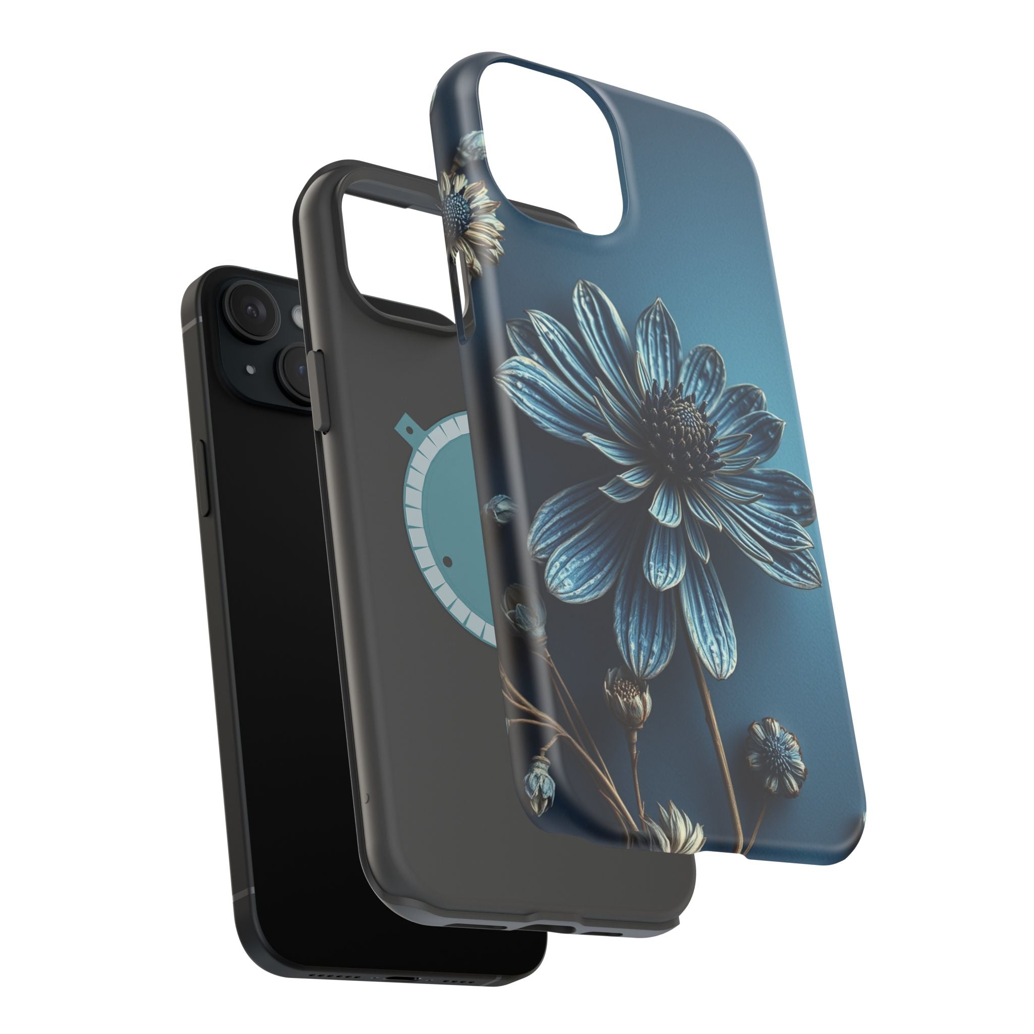 iPhone Midnight Blue And Silver Dried Flower Flat Lay iPhone 15 · iPhone Case