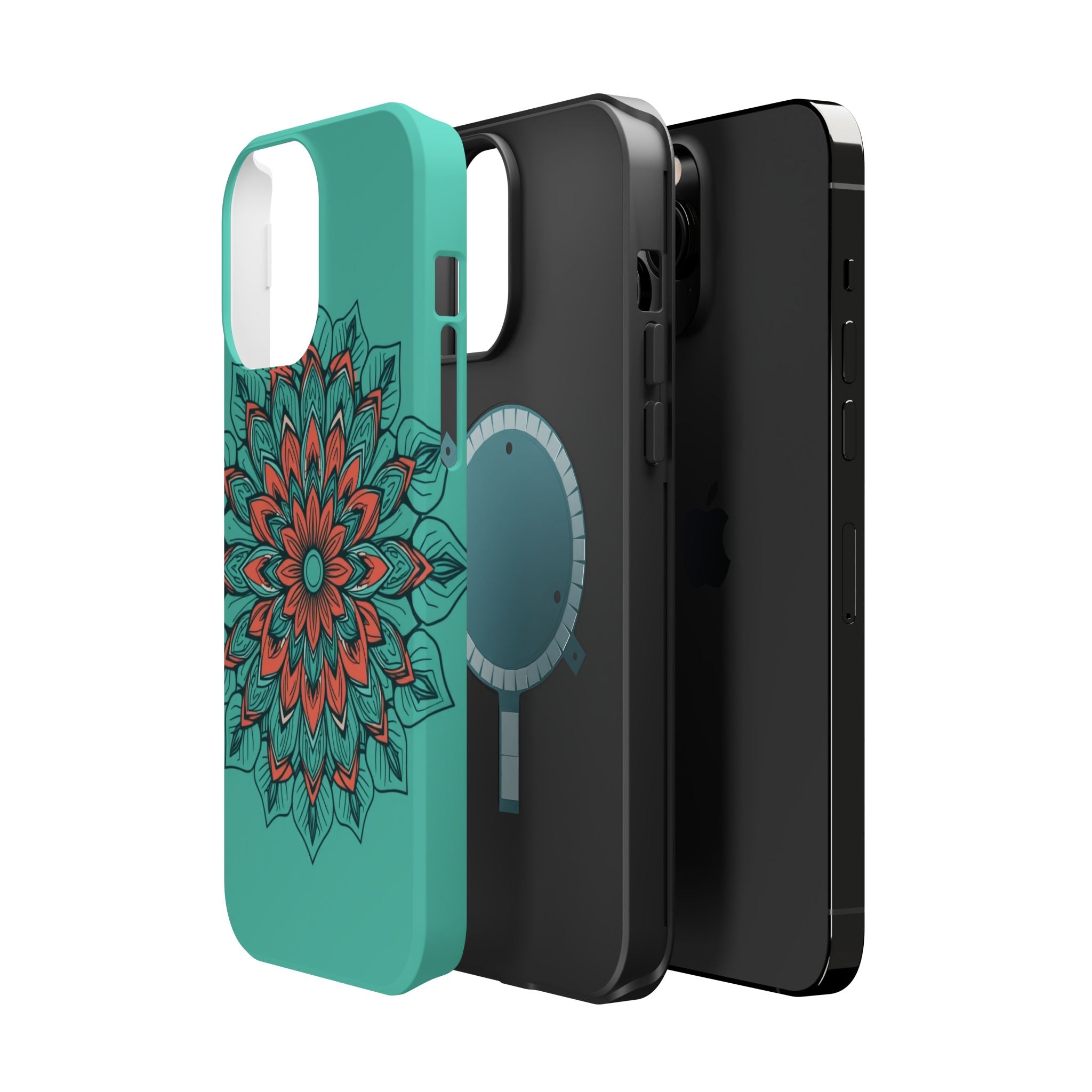 iPhone Teal And Coral Floral Mandala Slim Everyday Designer Case · iPhone Case