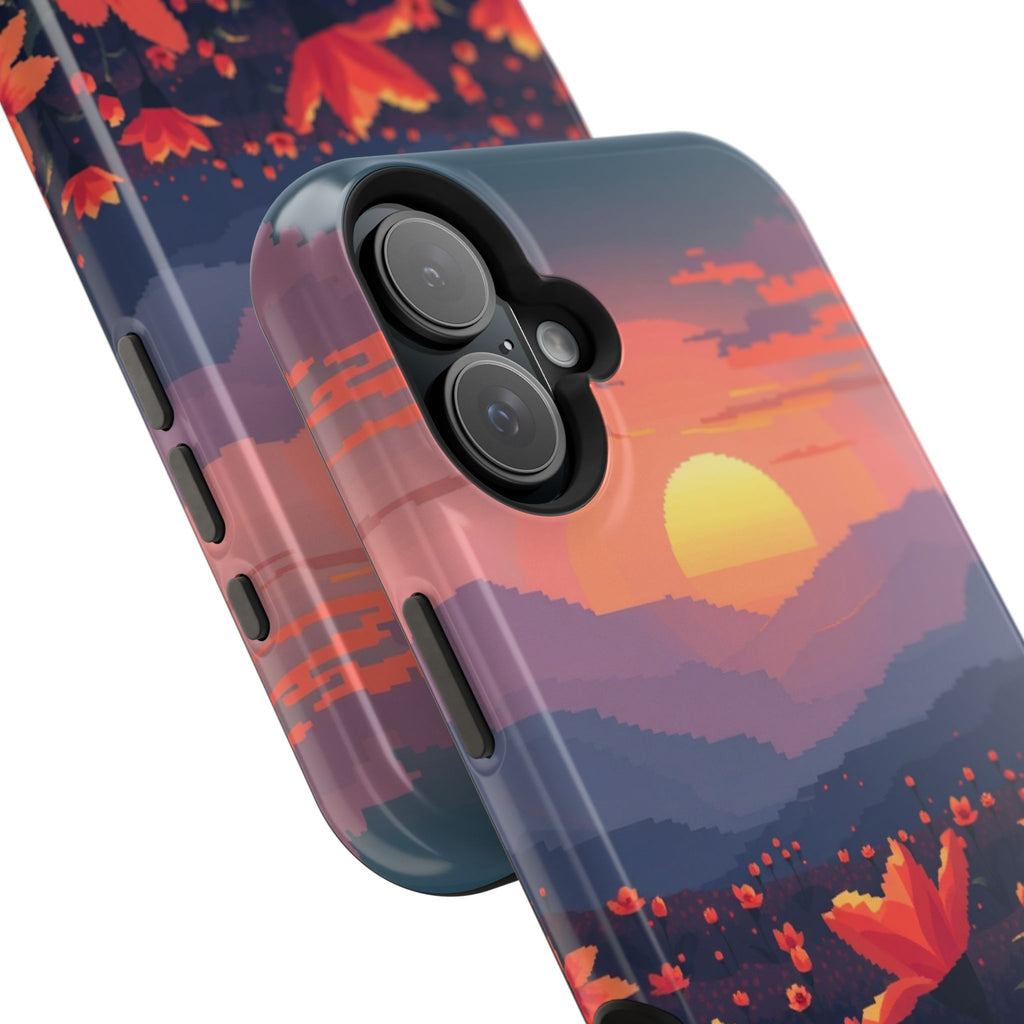 iPhone Sunset Amber And Peach Floral Geometric Soft iPhone Finish · iPhone Case