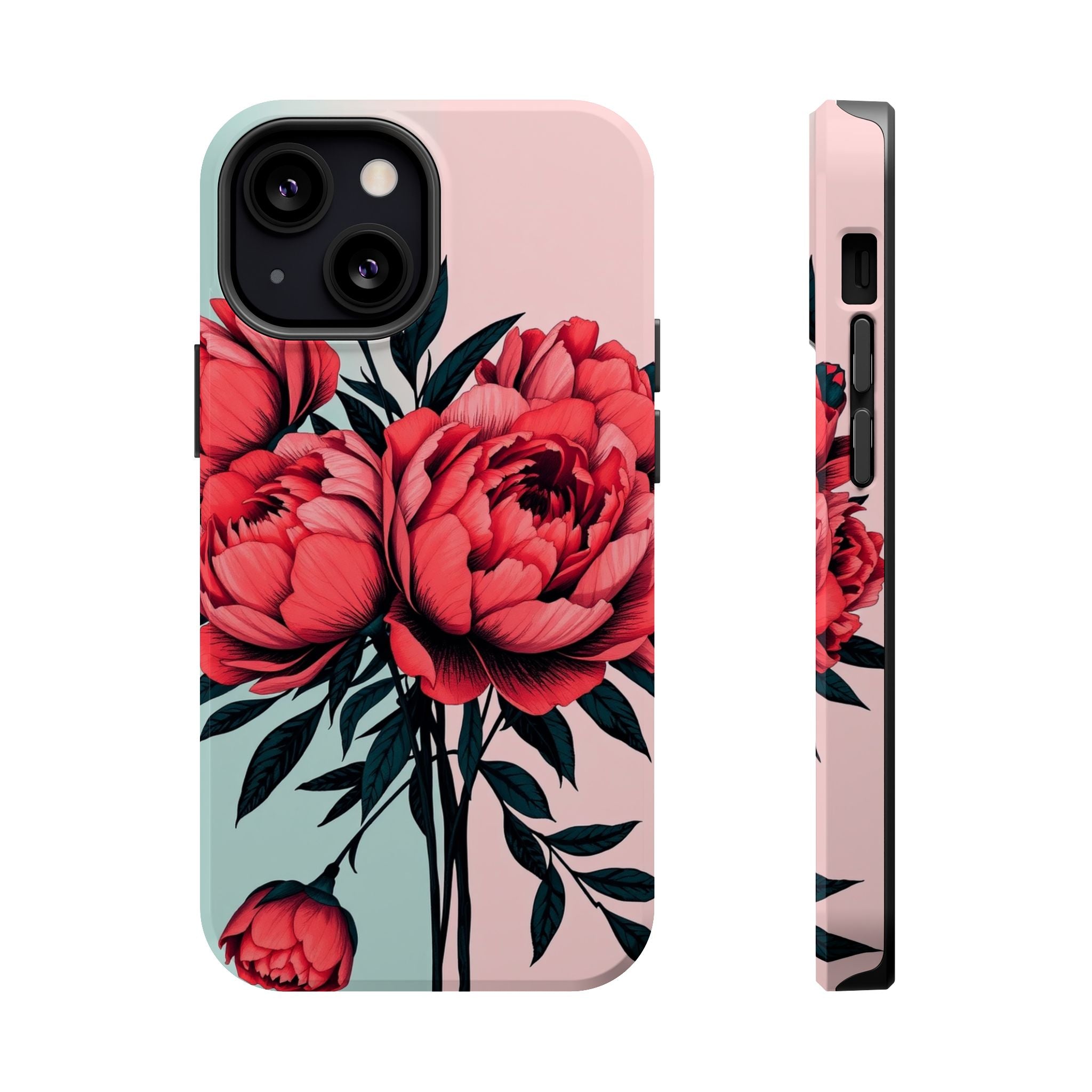 iPhone Teal And Coral Peony Bouquet Artistic Everyday Cas Slim Snap Case · iPhon