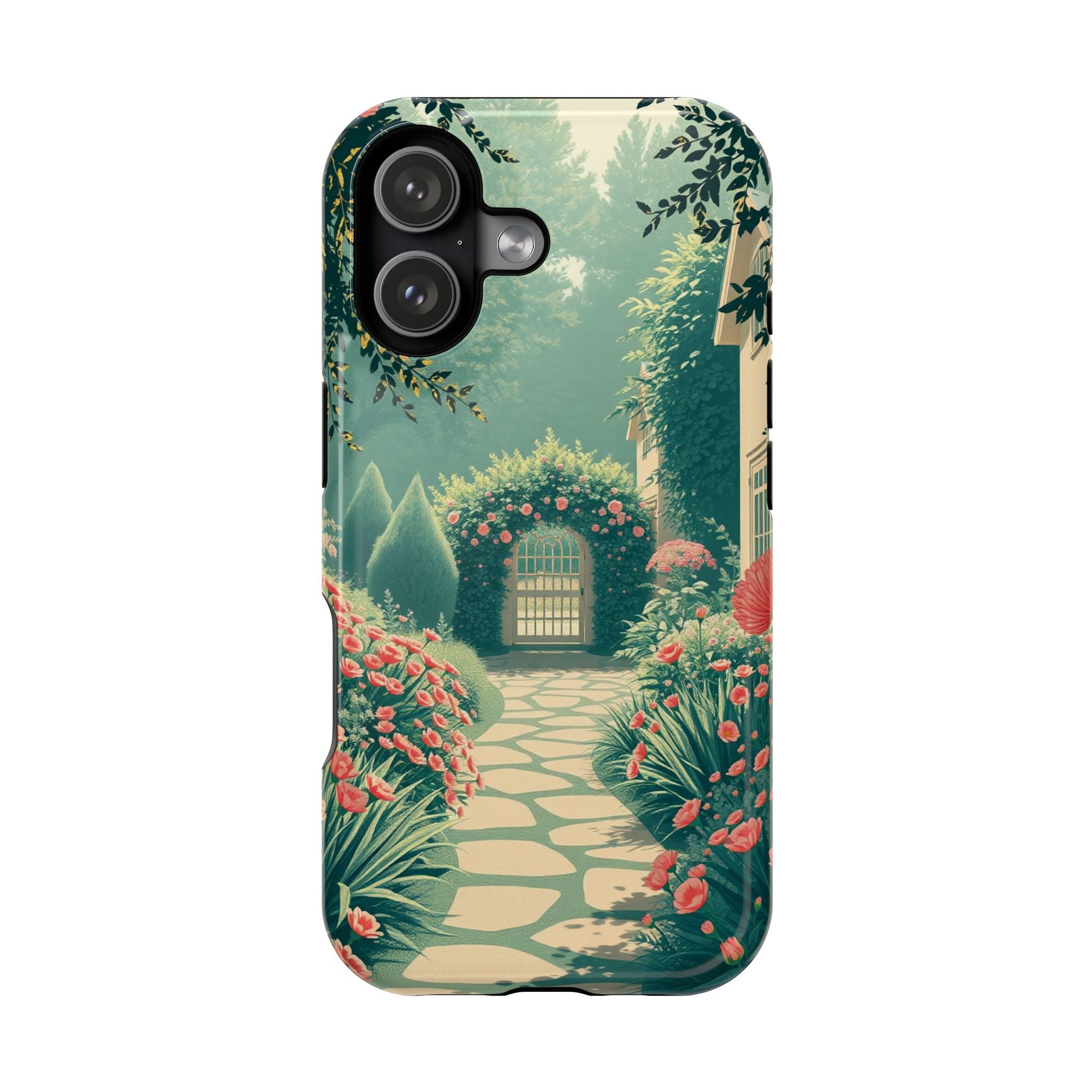 iPhone Teal And Coral Cottage Garden Slim Everyday Designer Case · iPhone Case
